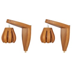 Swedish Designer, Sconces, Pine, Sweden, c. 1970s Swedish Designer, Sconces, Pine, Sweden, c. 1970s