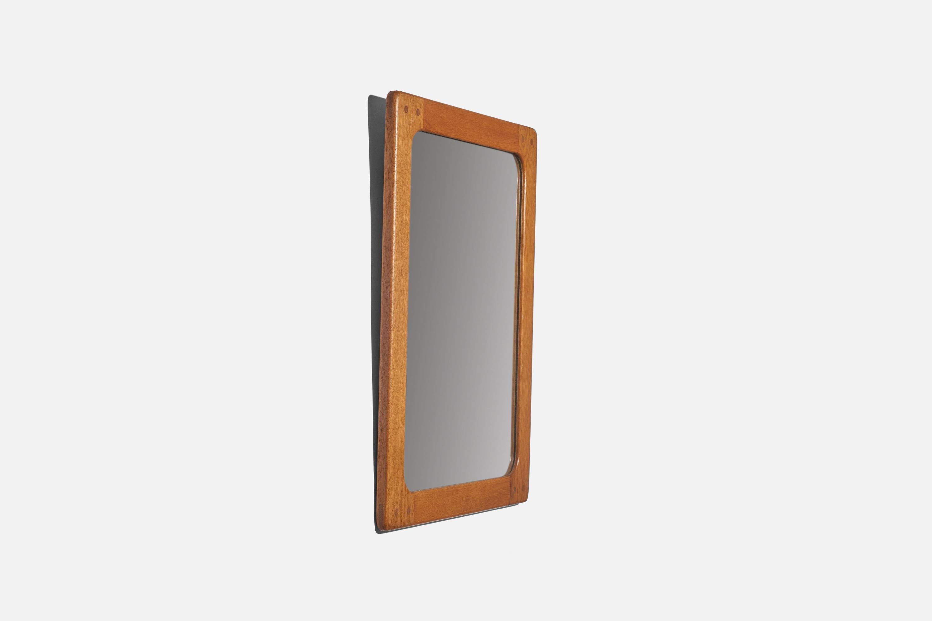 Mid-20th Century Swedish Designer, Sculptural Wall Mirror, Stained Oak, Glass, 1950s