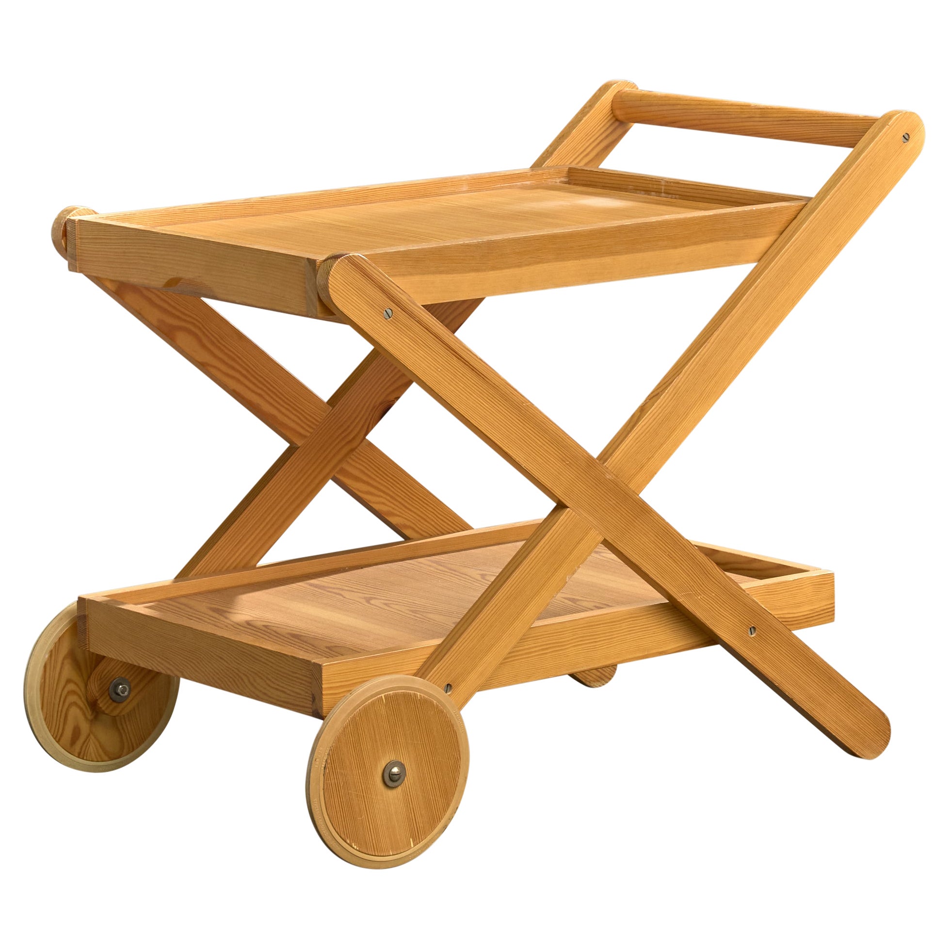 Swedish Designer, Serving Cart, Pine, Sweden, 1970s For Sale