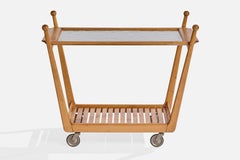 Swedish Designer, Serving Cart, Wood, Glass, Metal, Sweden, 1950s