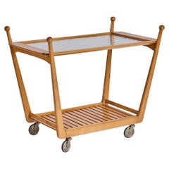Swedish Designer, Serving Cart, Wood, Glass, Metal, Sweden, 1950s