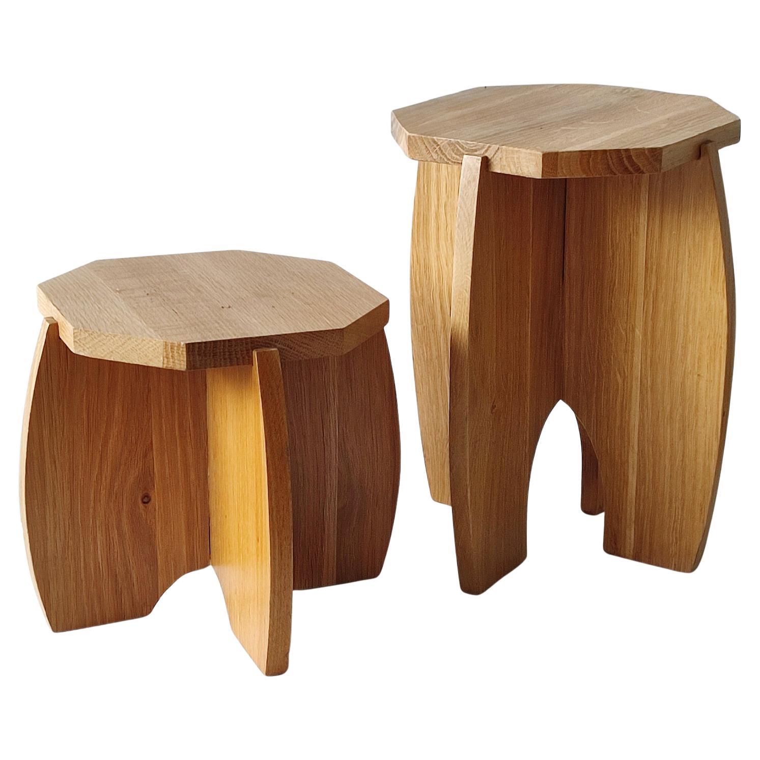 Swedish Designer, Set of Two Stools, Pine, Sweden, 1970s