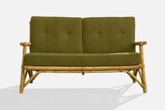 Swedish Designer, Settee, Fabric, Bamboo, Rattan, Sweden, 1950s