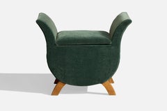 Designer suédois, tabouret de couture, velours, Wood, Suède, années 1940