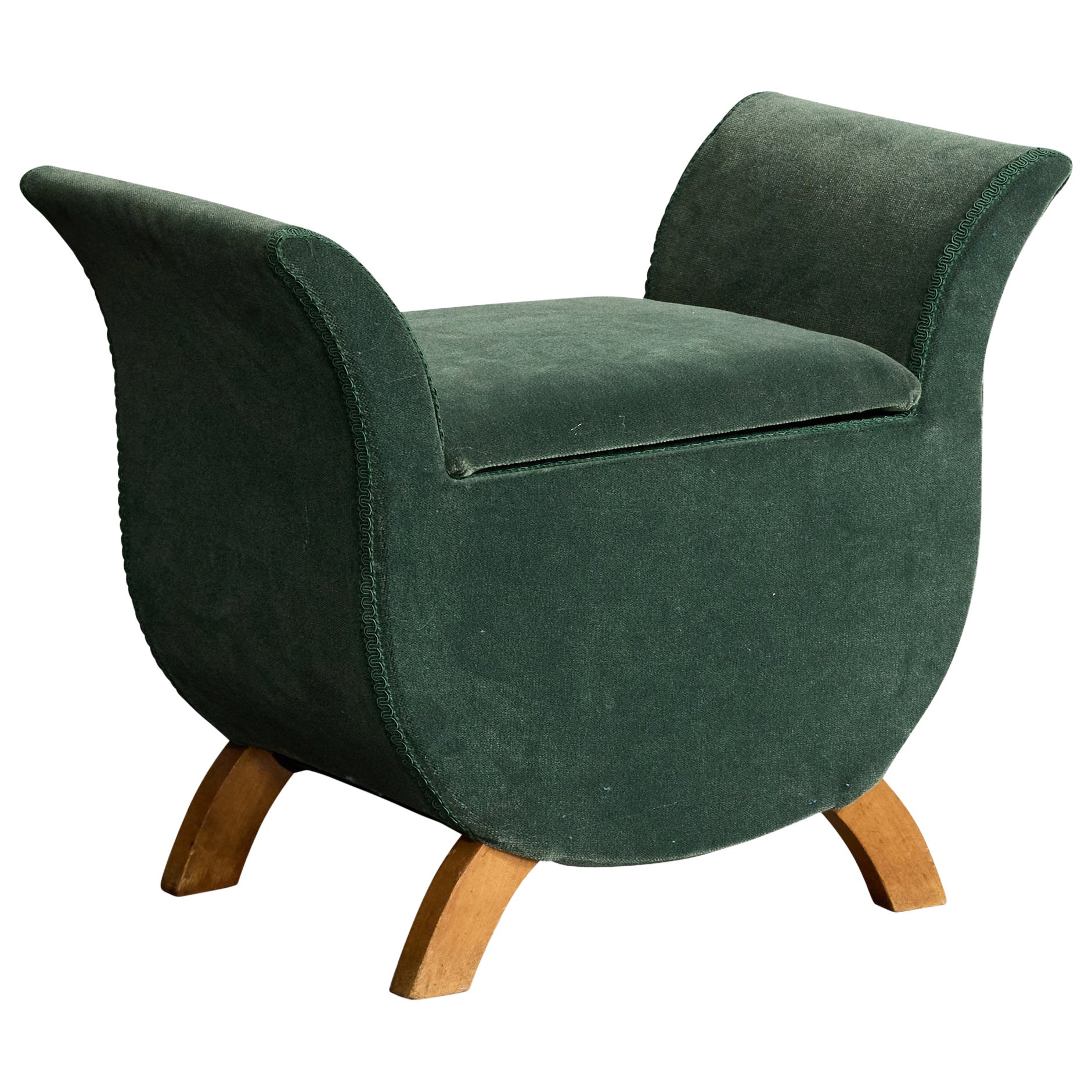 Swedish Designer, Sewing Stool, Velvet, Wood, Sweden, 1940s