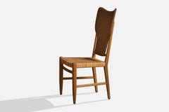 Swedish Designer, Side Chair, Oak, Rattan, Vinyl, Sweden, 1950s