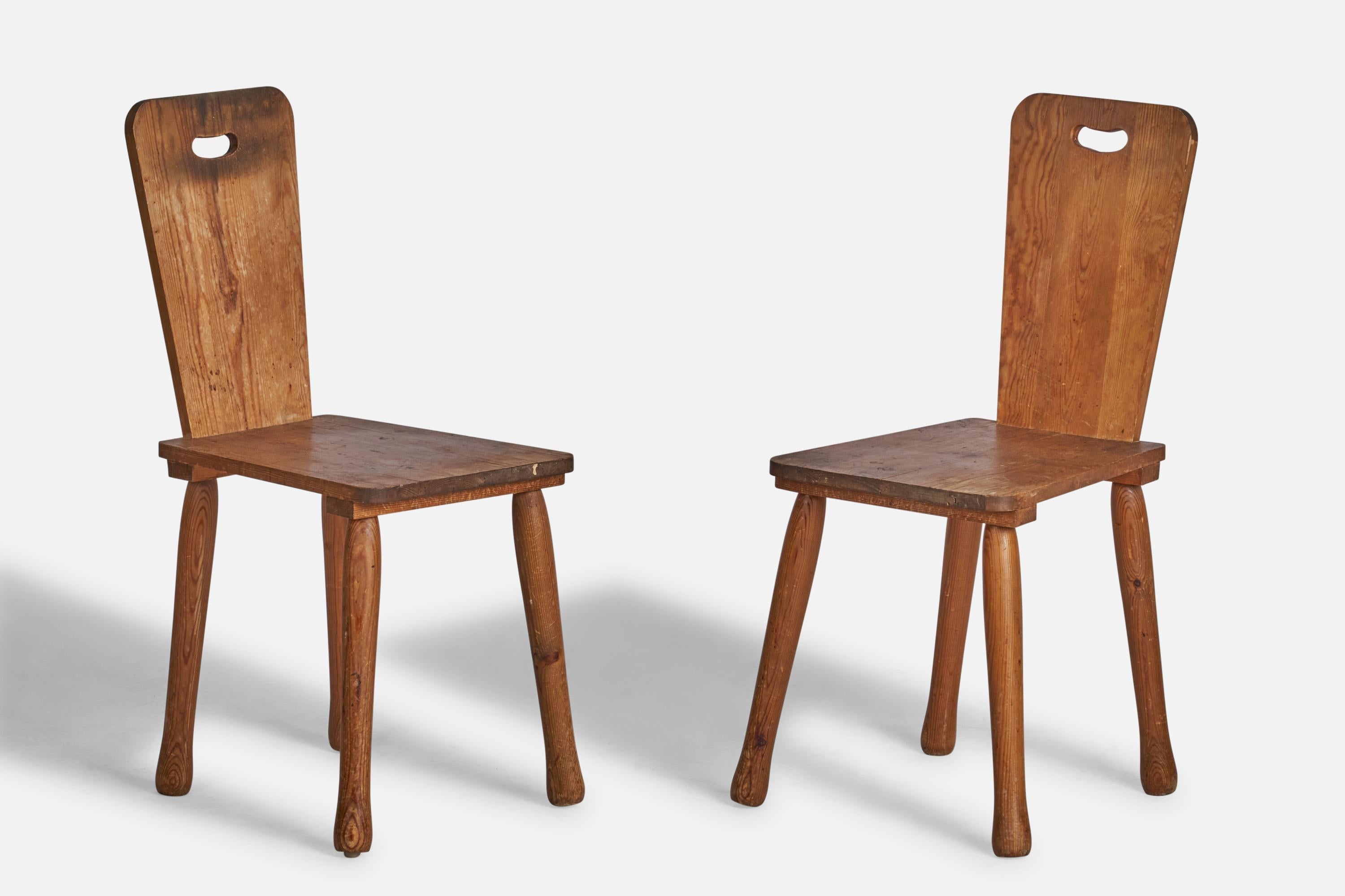 Scandinavian Modern Swedish Designer, Side Chairs, Pine, Sweden, 1940s For Sale