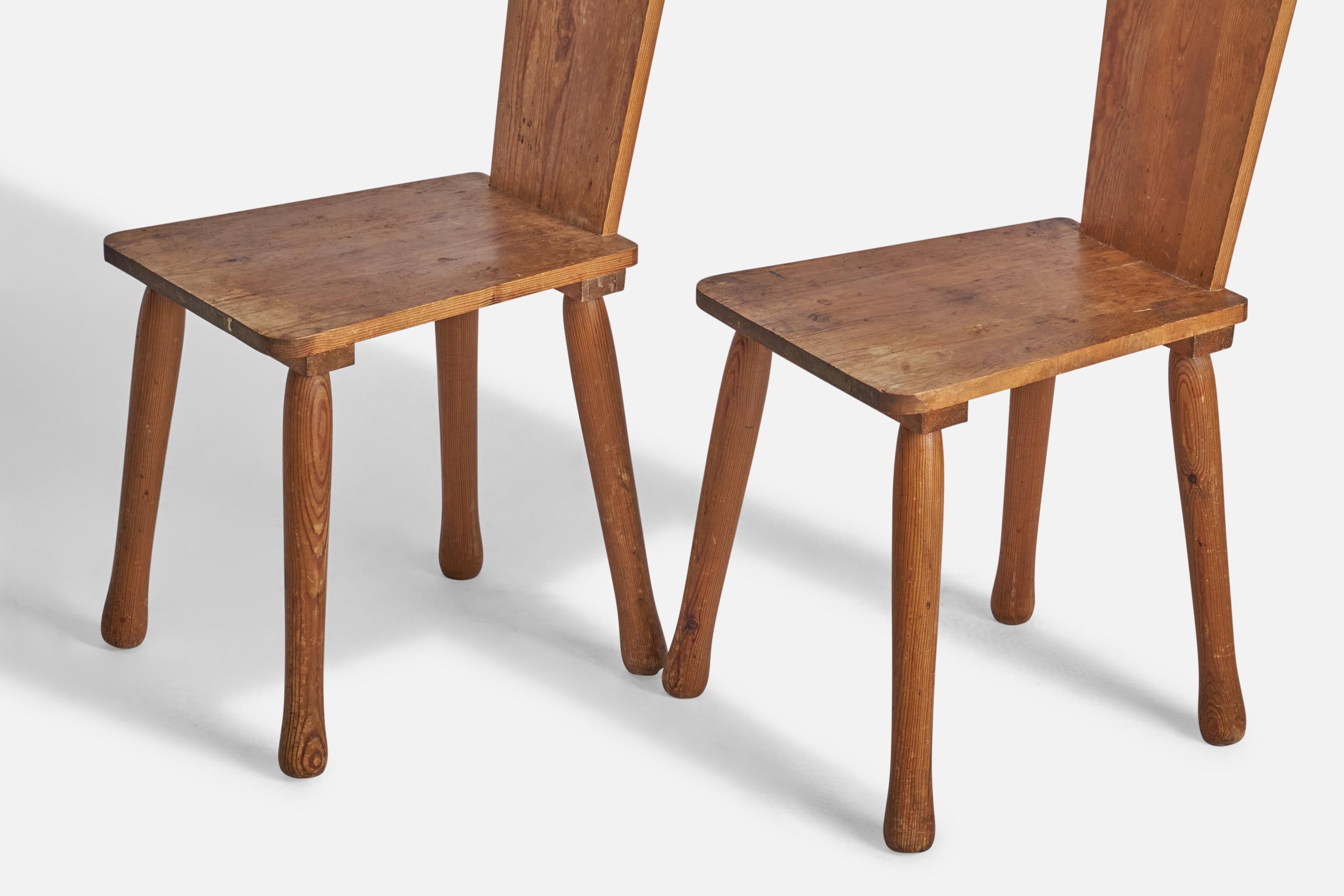 Mid-20th Century Swedish Designer, Side Chairs, Pine, Sweden, 1940s For Sale