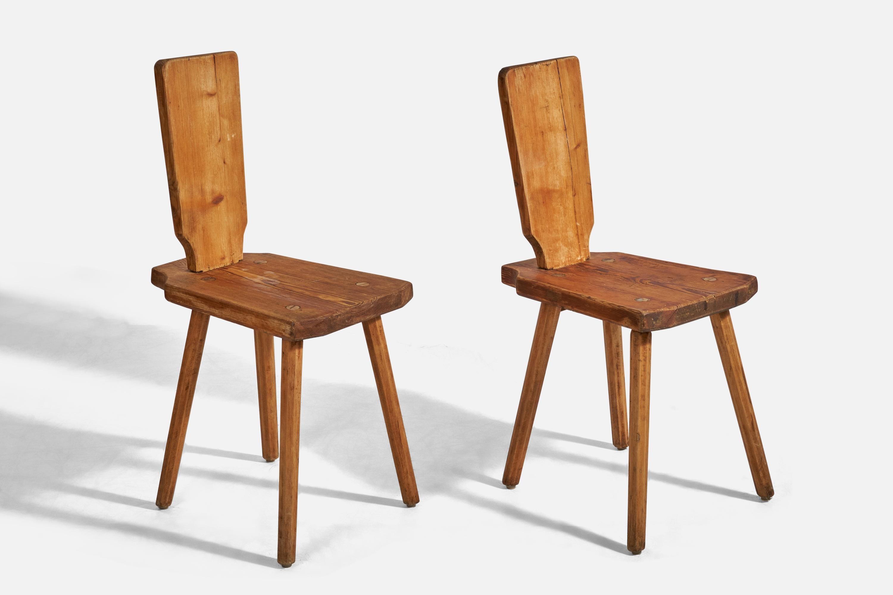 Modern Swedish Designer, Side Chairs, Solid Pine, Sweden, 1960s