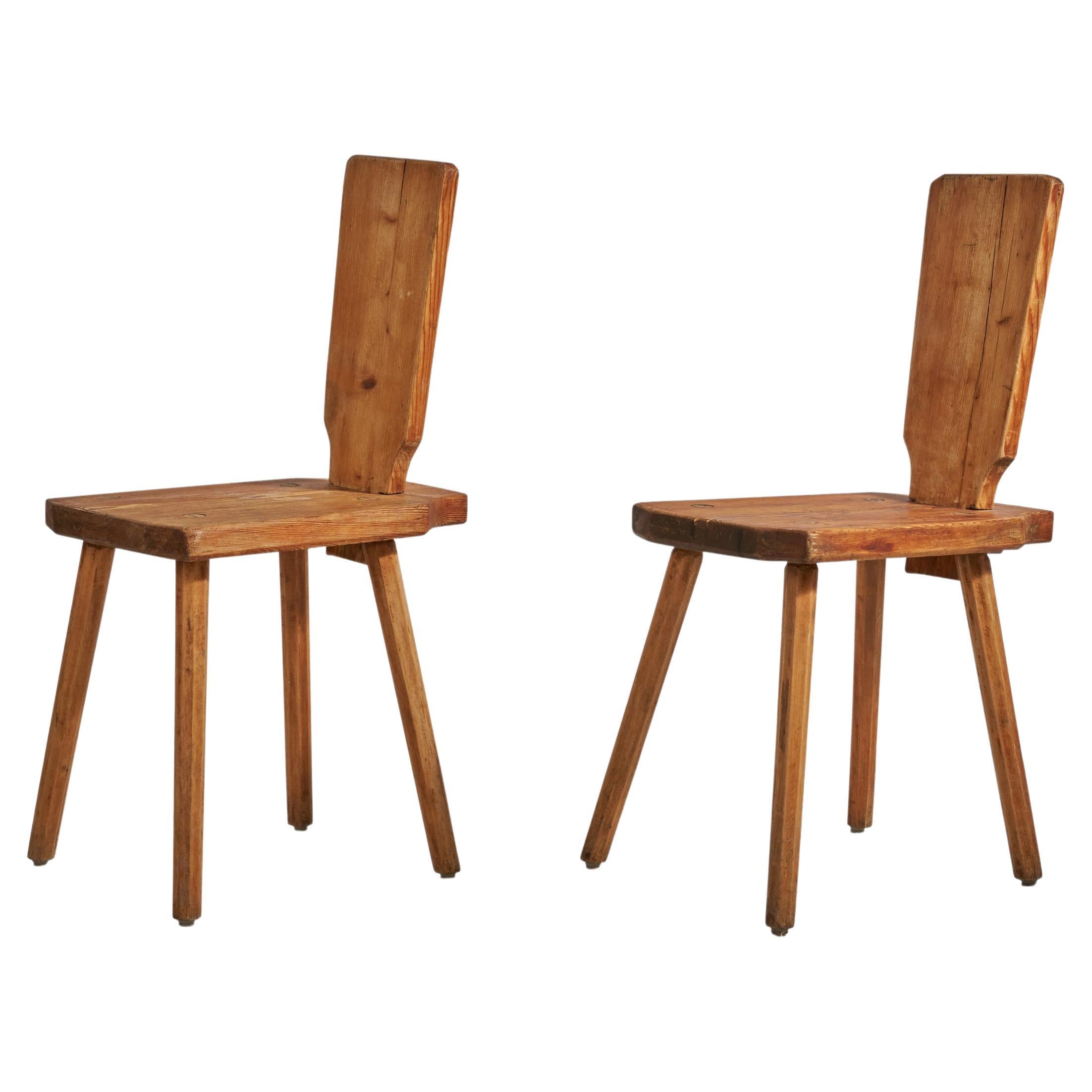 Swedish Designer, Side Chairs, Solid Pine, Sweden, 1960s
