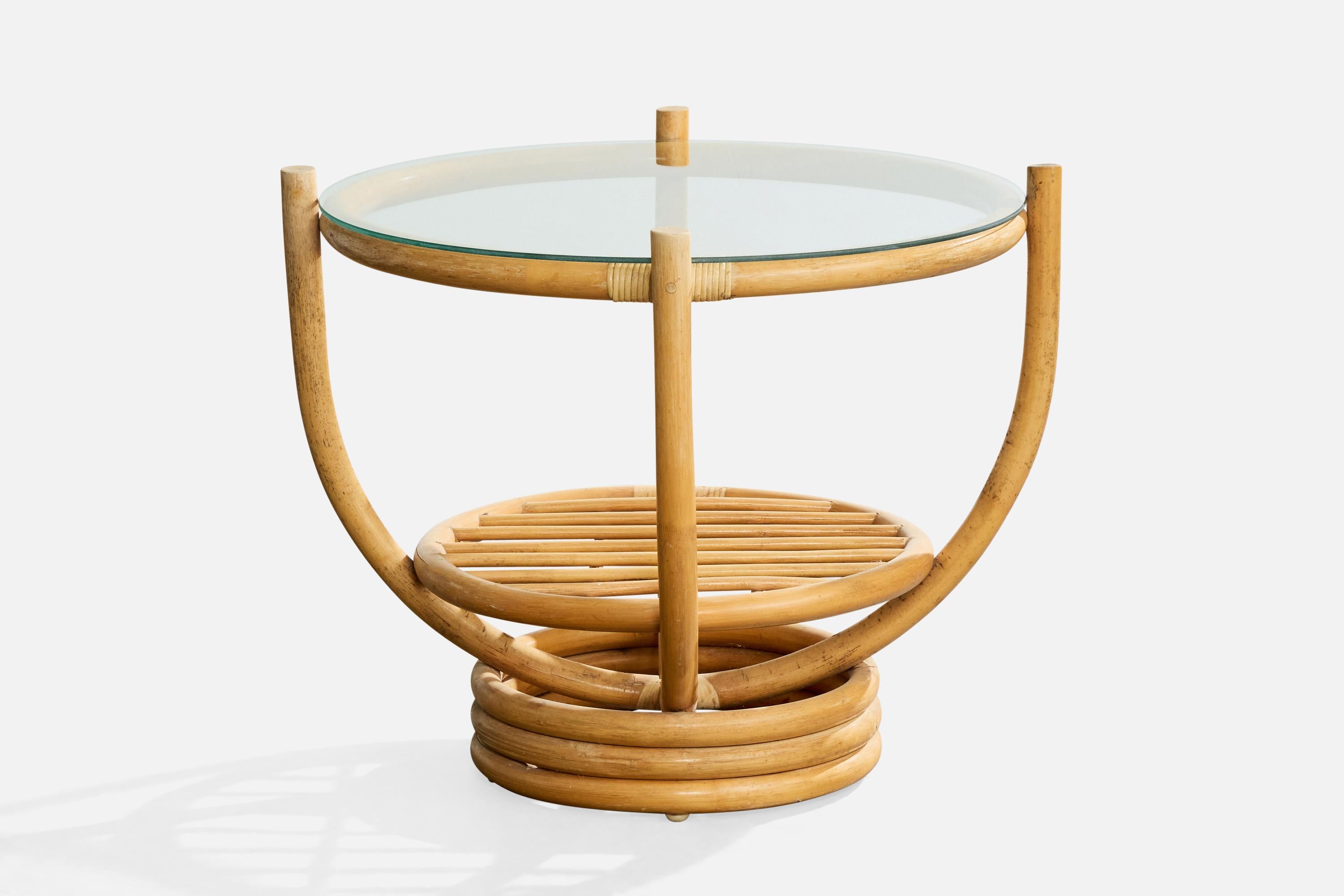 Mid-Century Modern Swedish Designer, Side Table, Bamboo, Glass, Sweden, 1960s en vente