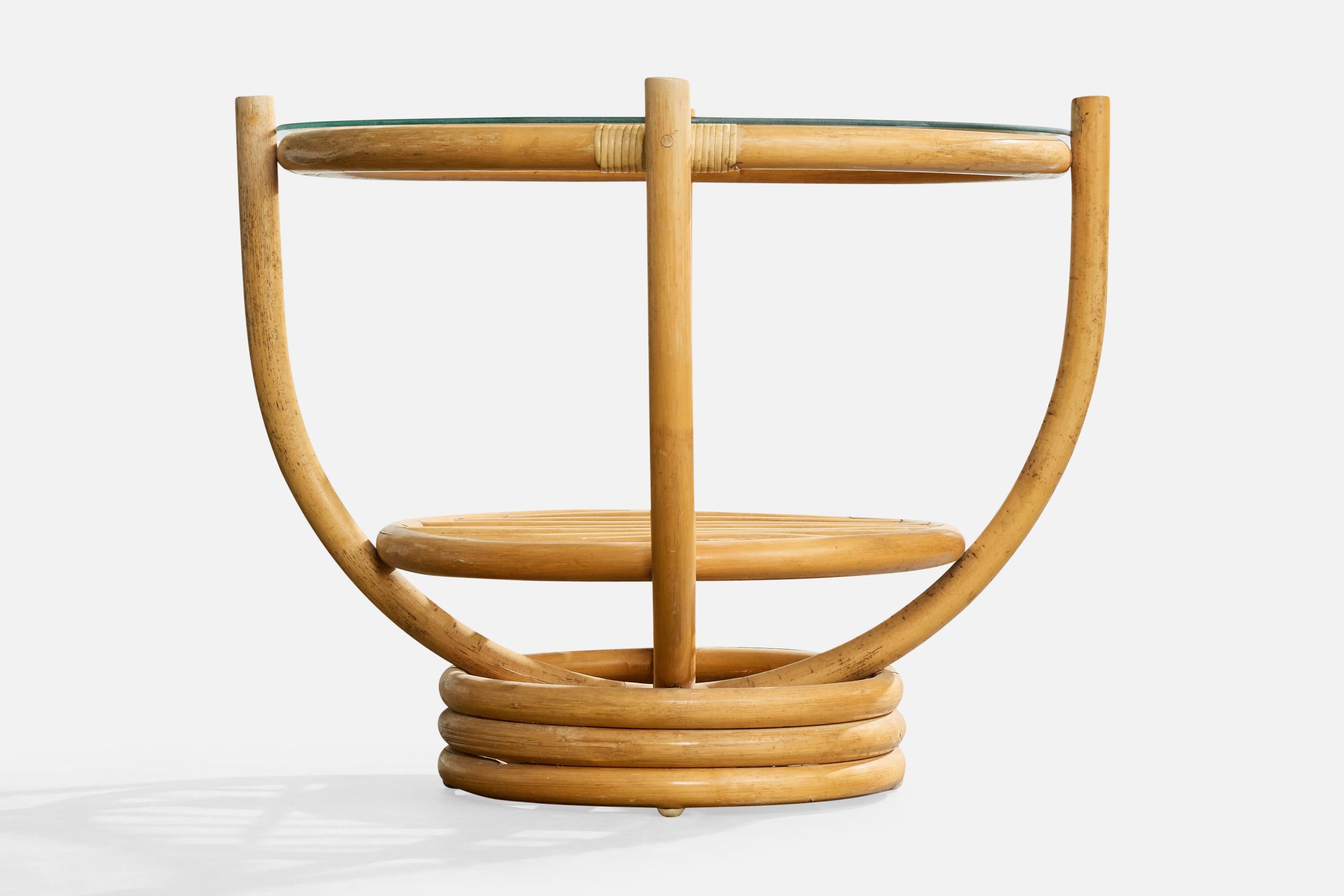 Suédois Swedish Designer, Side Table, Bamboo, Glass, Sweden, 1960s en vente