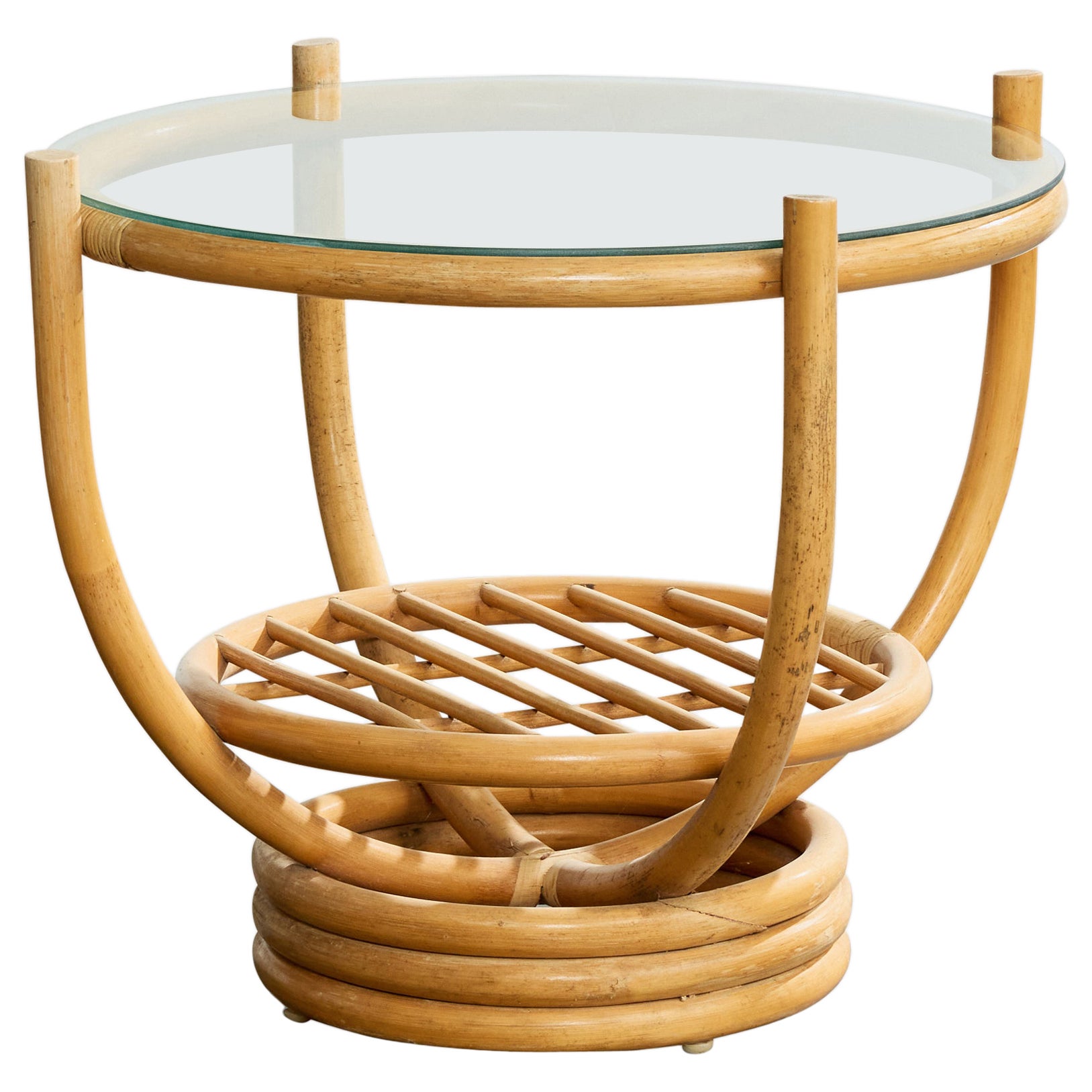 Swedish Designer, Side Table, Bamboo, Glass, Sweden, 1960s