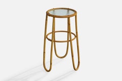 Schwedischer Designer, Beistelltisch, Bambus, Rattan, Glas, Schweden, 1950er Jahre