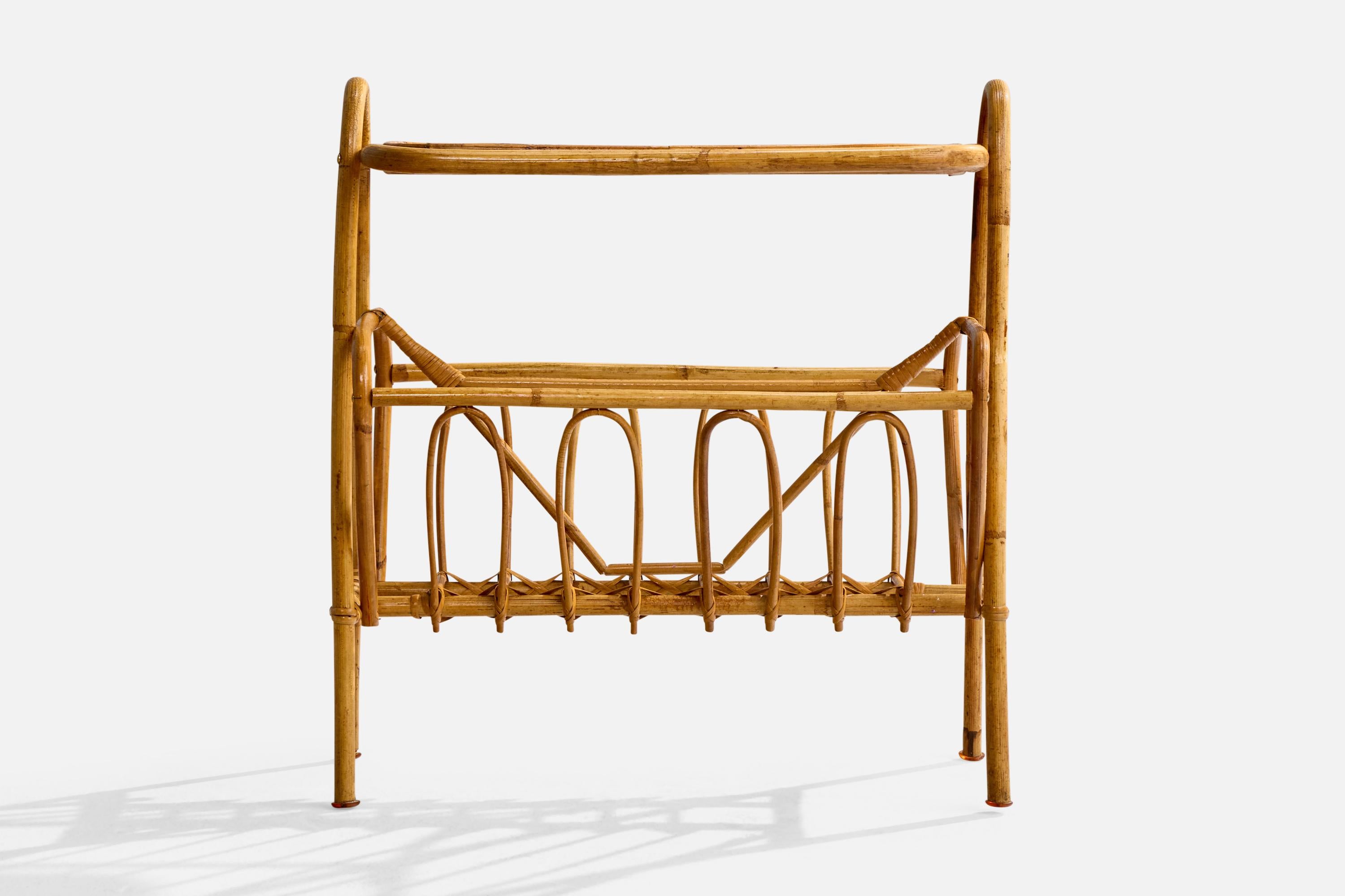 Suédois Swedish Designer, Side Table, Bamboo, Rattan, Glass, Sweden, 1950s en vente