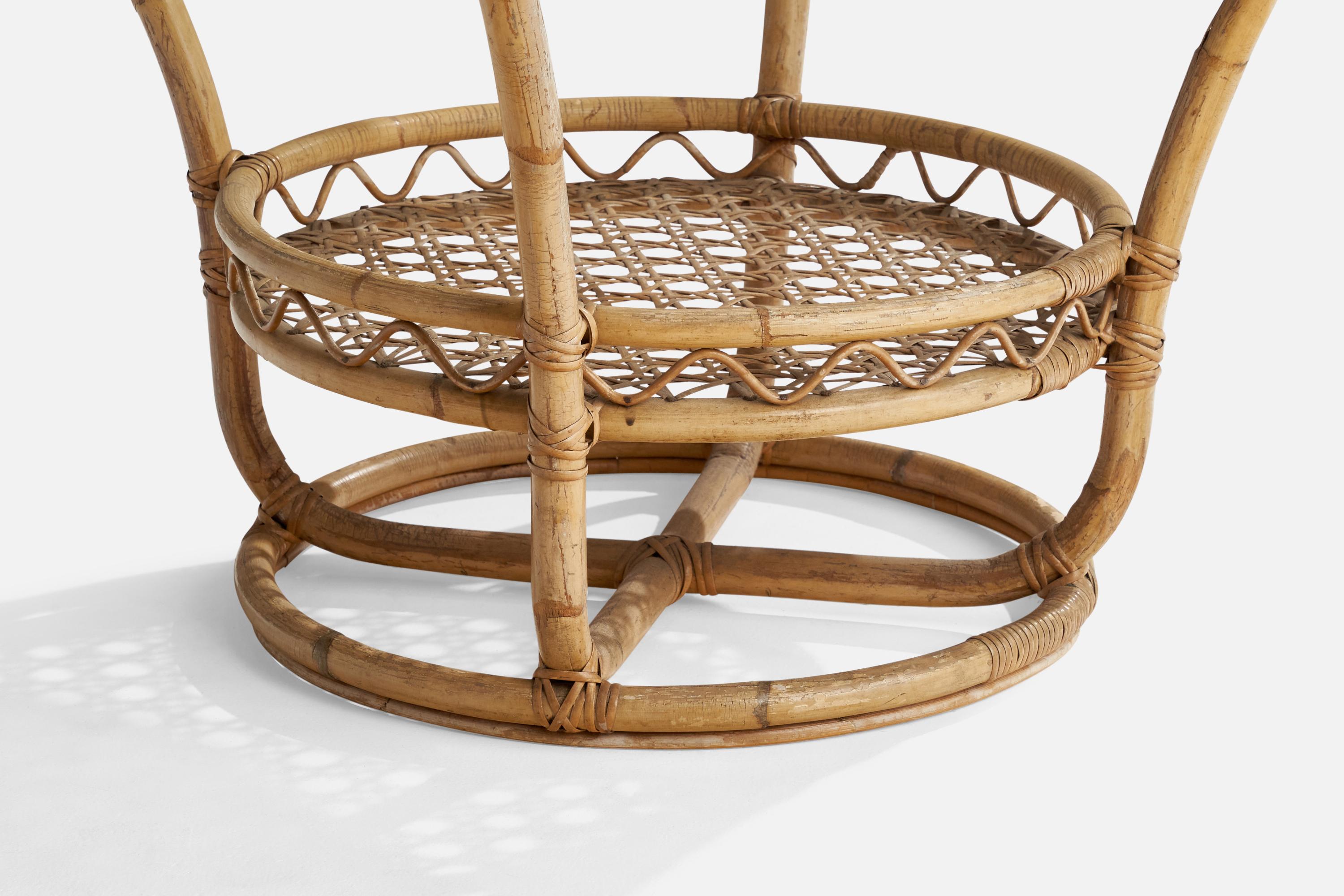 Mid-20th Century Swedish Designer, Side Table, Bamboo, Rattan, Glass, Sweden, 1950s For Sale