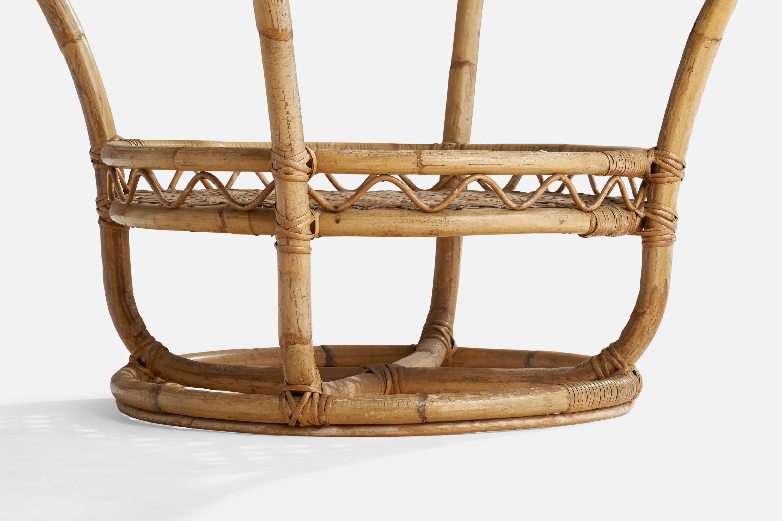 Swedish Designer, Side Table, Bamboo, Rattan, Glass, Sweden, 1950s For Sale 1