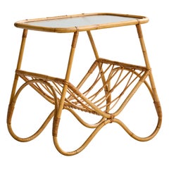 Vintage Swedish Designer, Side Table, Bamboo, Rattan, Glass, Sweden, 1950s