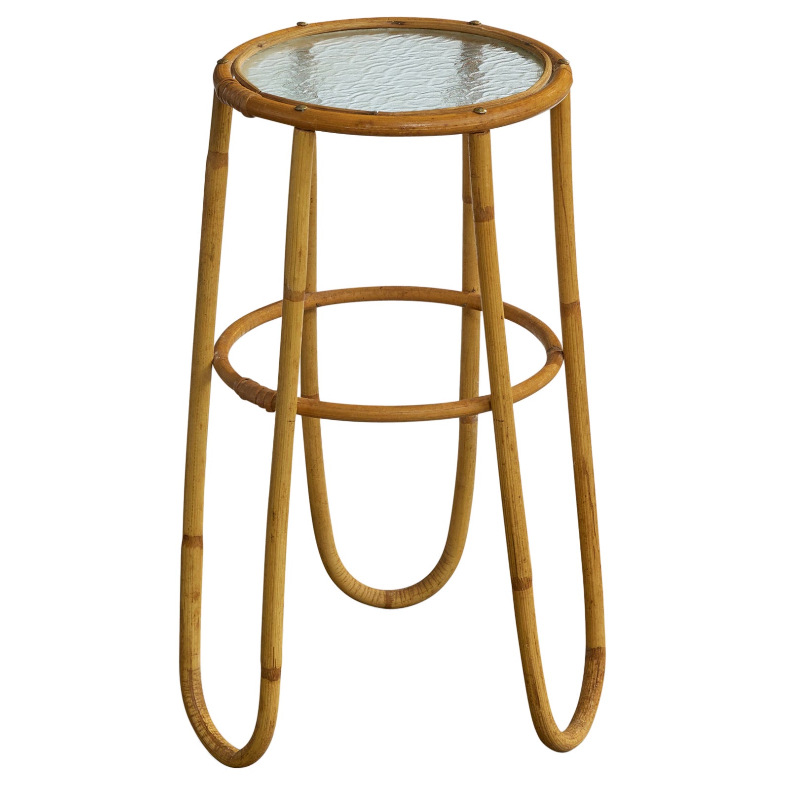 Swedish Designer, Side Table, Bamboo, Rattan, Glass, Sweden, 1950s