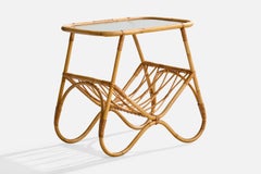 Tavolino di design svedese, bambù, rattan, vetro, Svezia, anni '50