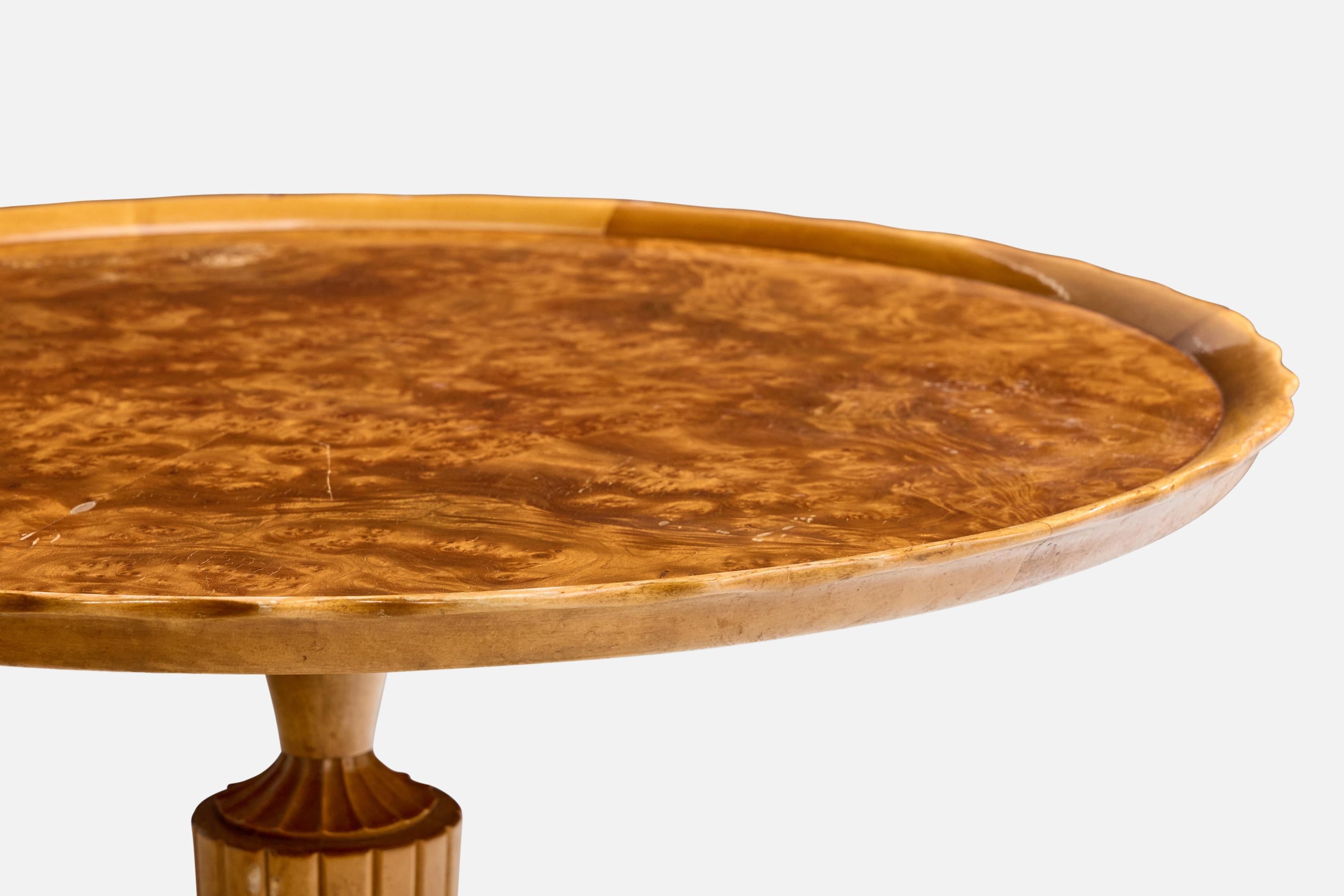 Milieu du XXe siècle Designer suédois, table d'appoint, bouleau, loupe, Suède, années 1930 en vente