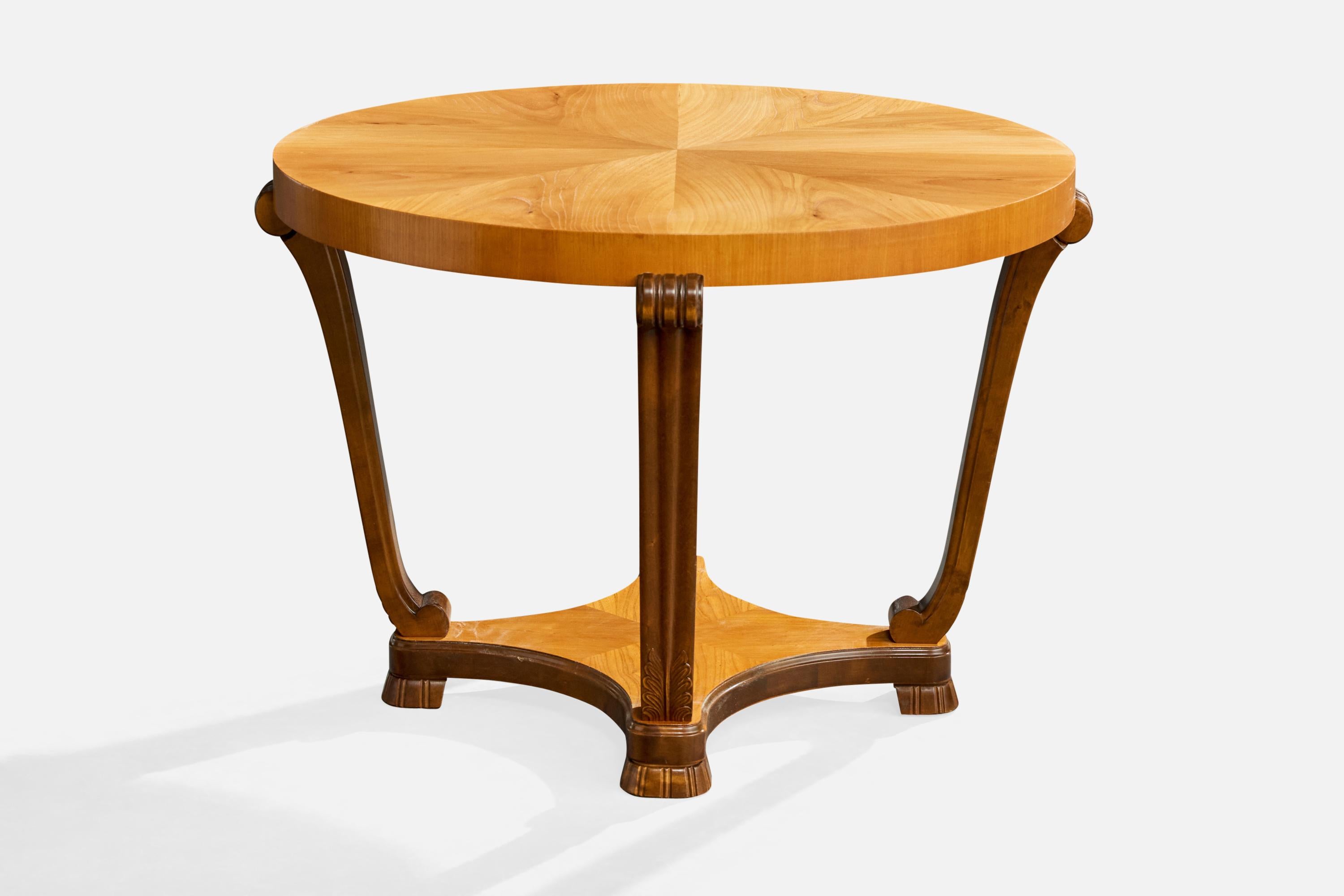 Scandinavo moderno Tavolino di design svedese, betulla, olmo, Svezia, anni '30 in vendita