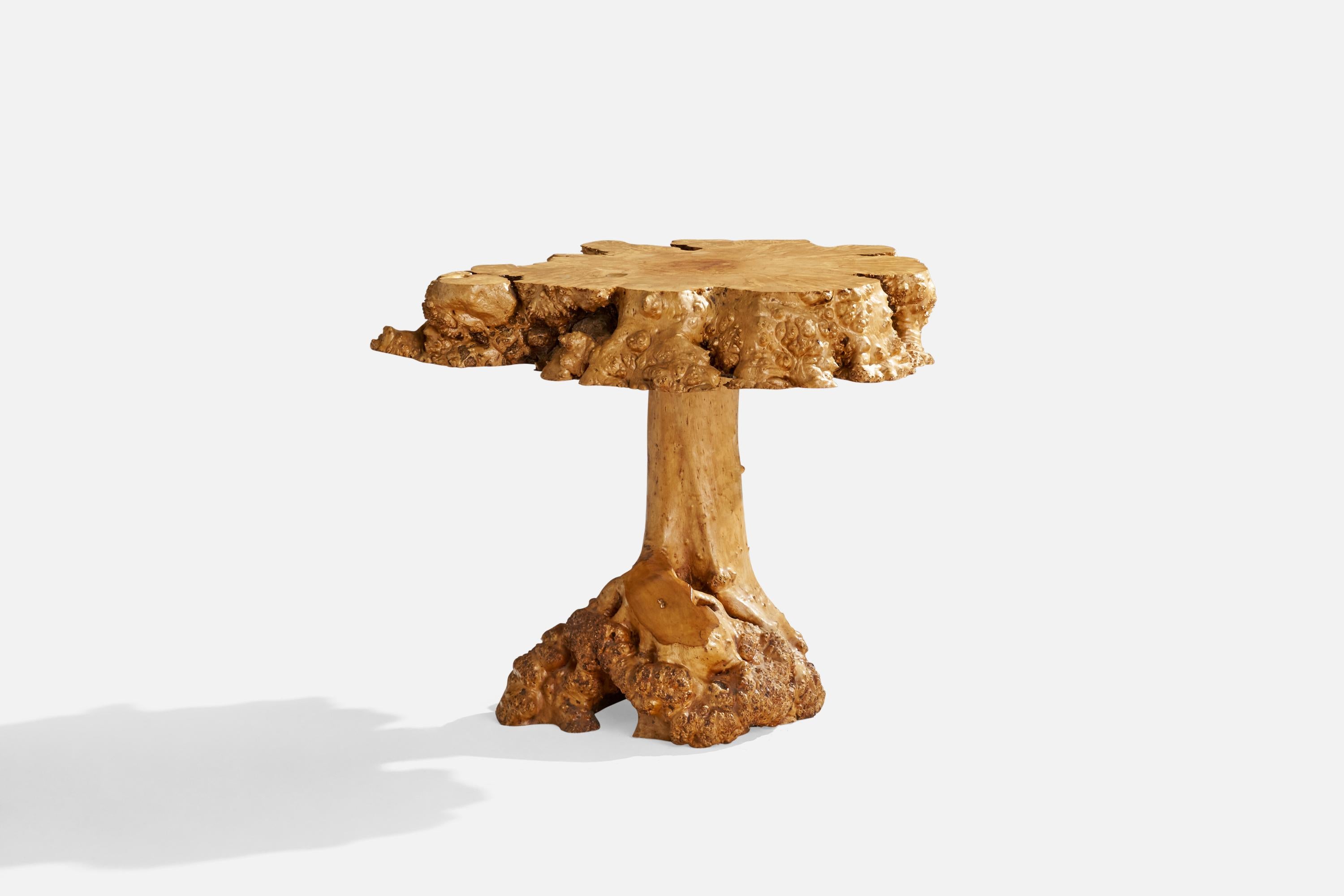 A burl wood side table designed and produced in Sweden, c. 1900.