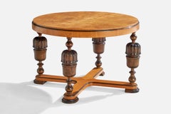 Schwedischer Designer, Beistelltisch, Ulme, Birke, Schweden, 1930er Jahre