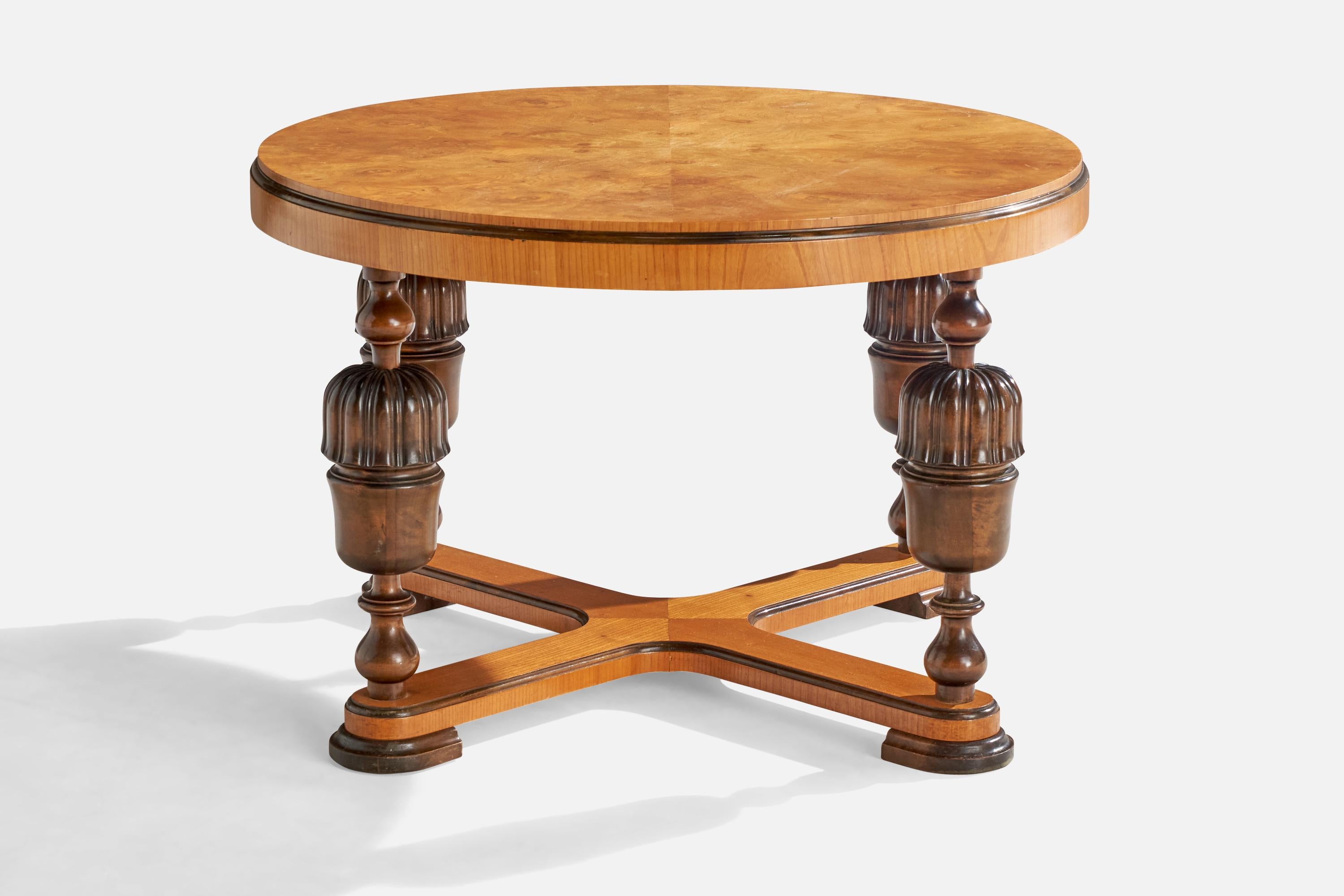 Schwedischer Designer, Beistelltisch, Ulme, Birke, Schweden, 1930er Jahre (Mitte des 20. Jahrhunderts) im Angebot