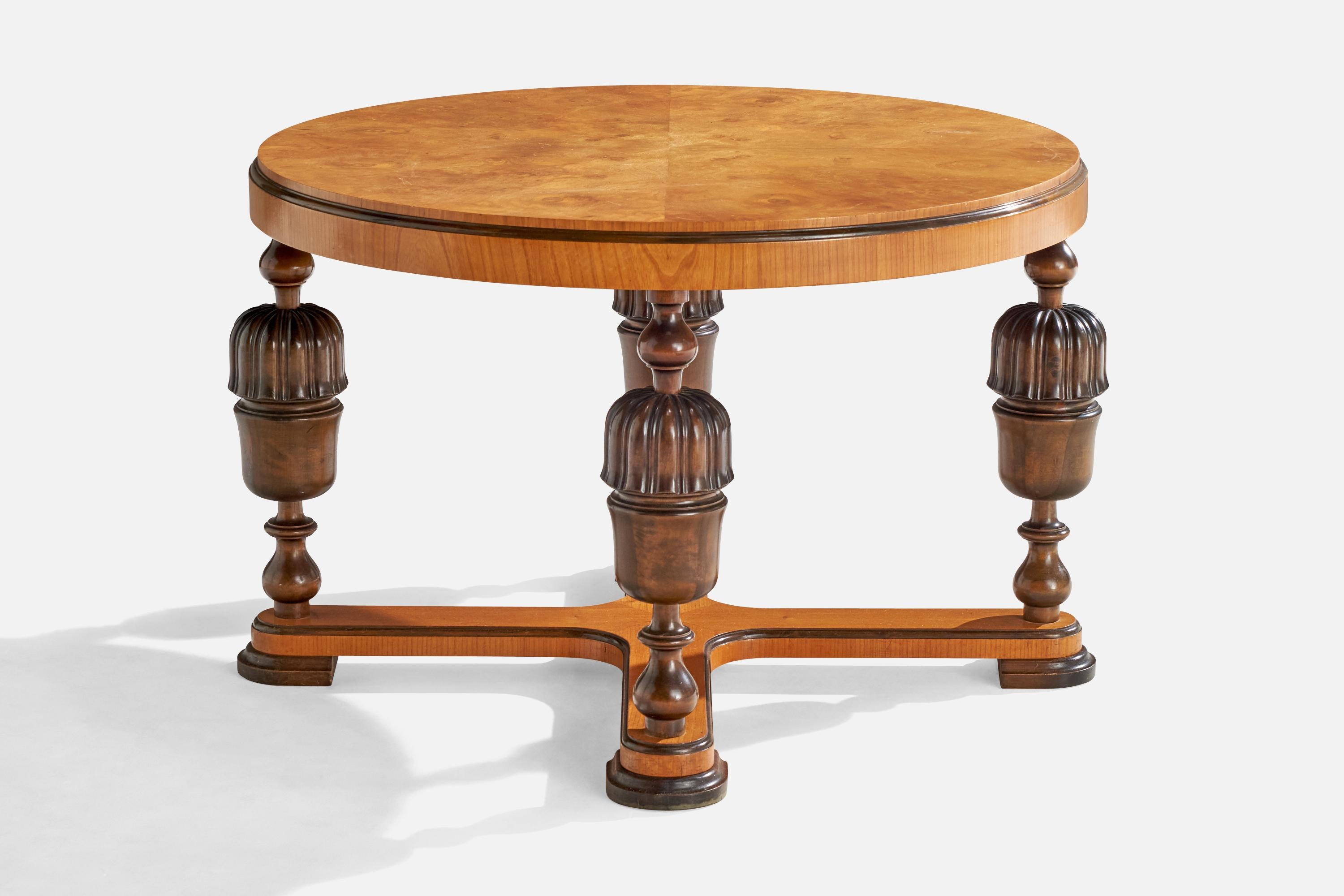 Schwedischer Designer, Beistelltisch, Ulme, Birke, Schweden, 1930er Jahre im Angebot 1