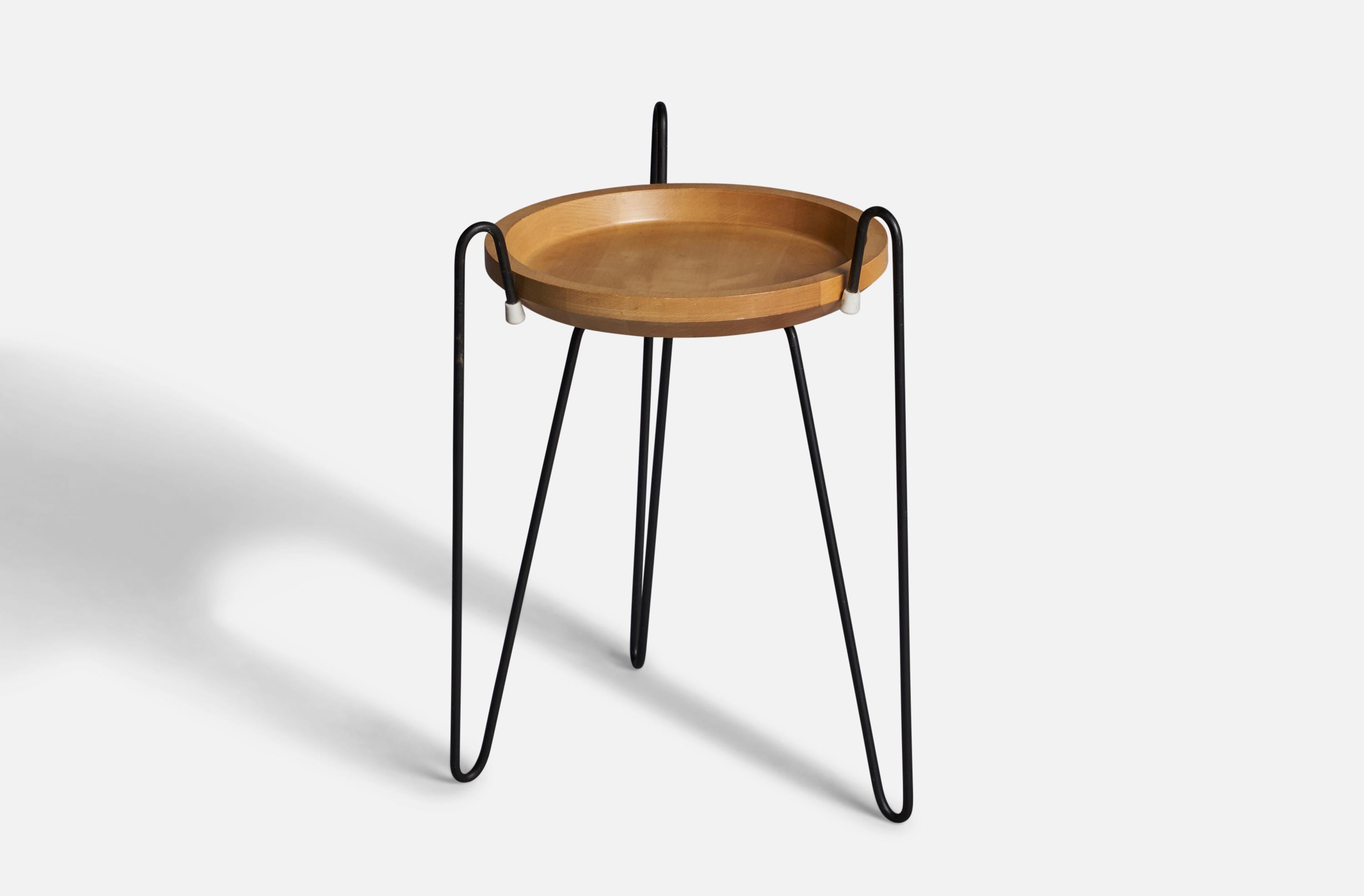 A demountable oak and black-lacquered metal side table, designed and produced in Sweden, c. 1970s.