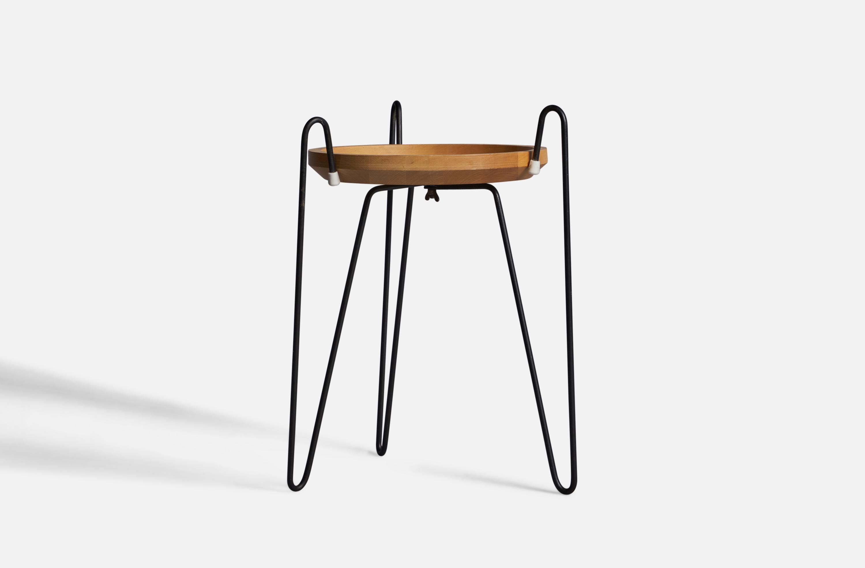 Mid-Century Modern Swedish Designer, Side Table, Metal, Oak, 1970s For Sale