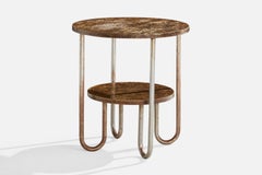 Tavolino di design svedese, metallo, legno, Svezia, anni '30