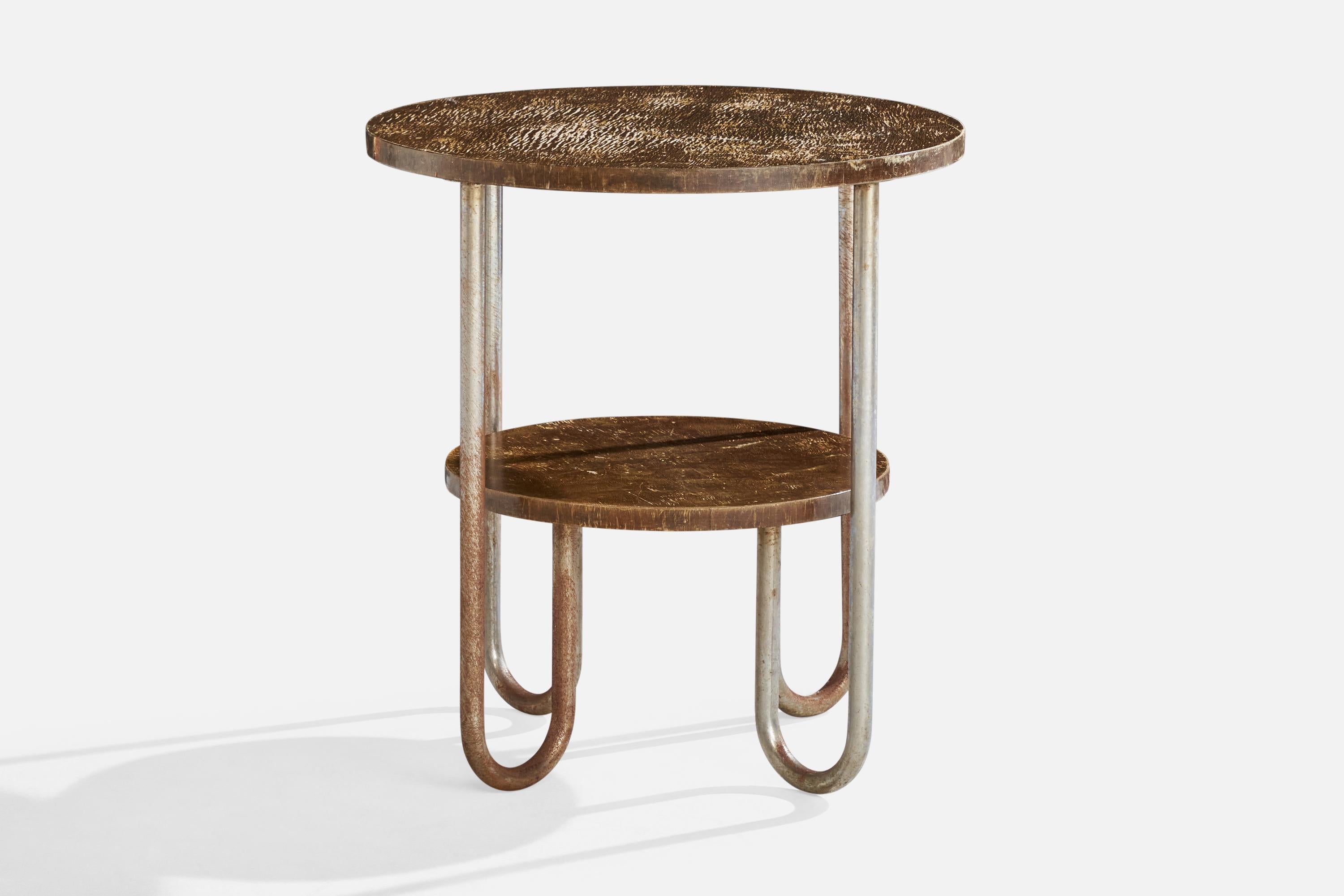 Schwedischer Designer, Beistelltisch, Metall, Holz, Schweden, 1930er Jahre (Art déco) im Angebot