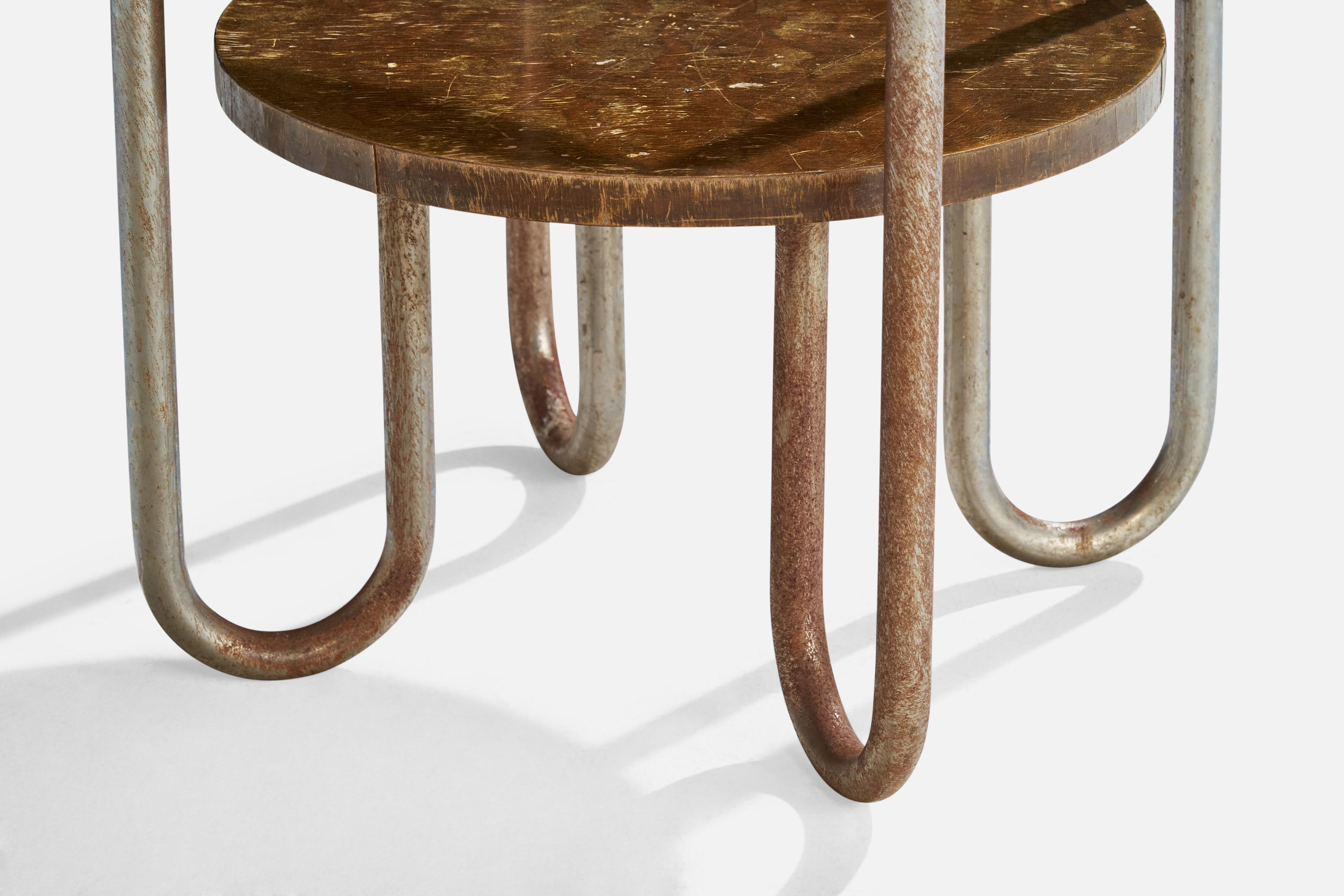 Schwedischer Designer, Beistelltisch, Metall, Holz, Schweden, 1930er Jahre (Mitte des 20. Jahrhunderts) im Angebot