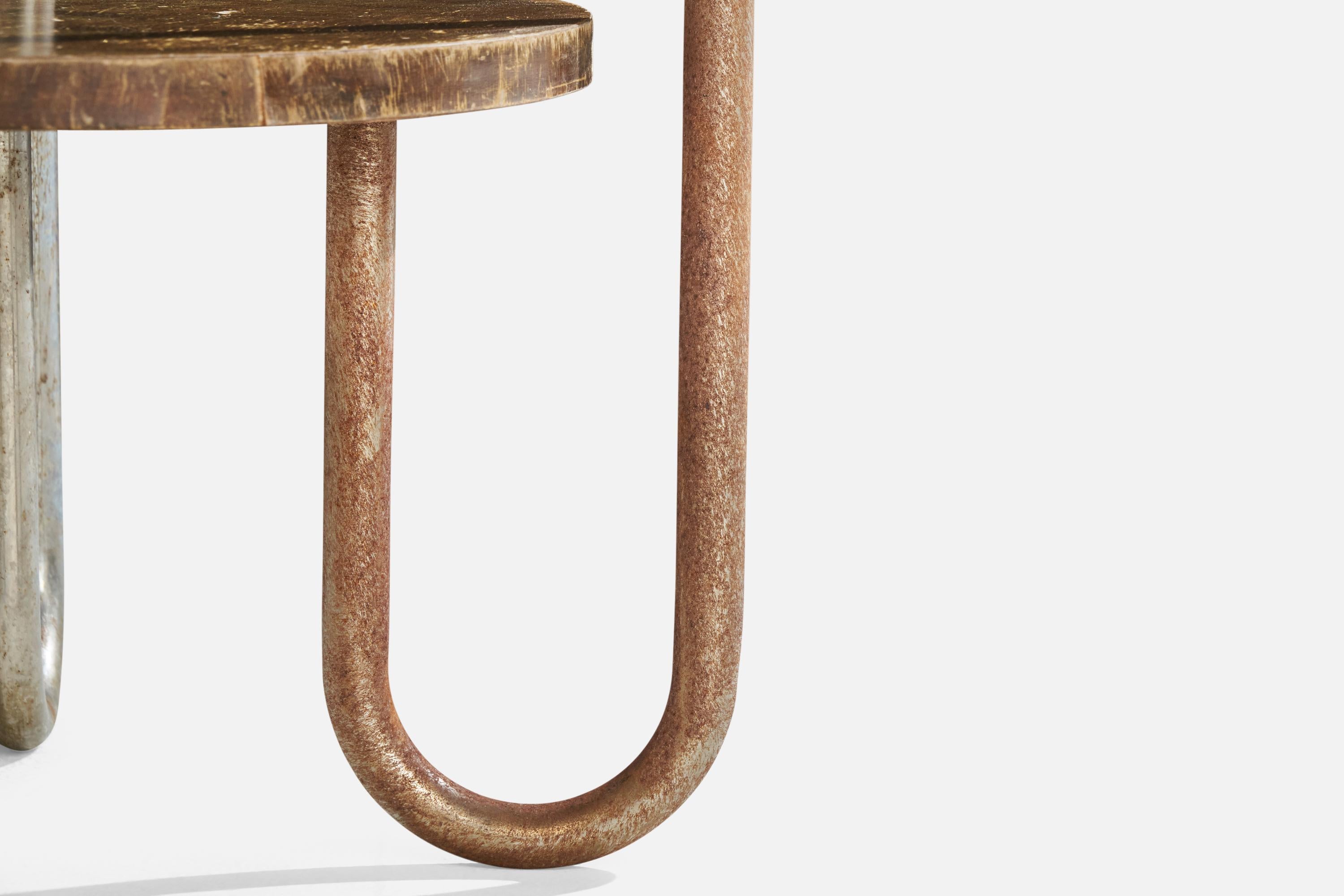 Schwedischer Designer, Beistelltisch, Metall, Holz, Schweden, 1930er Jahre im Angebot 1