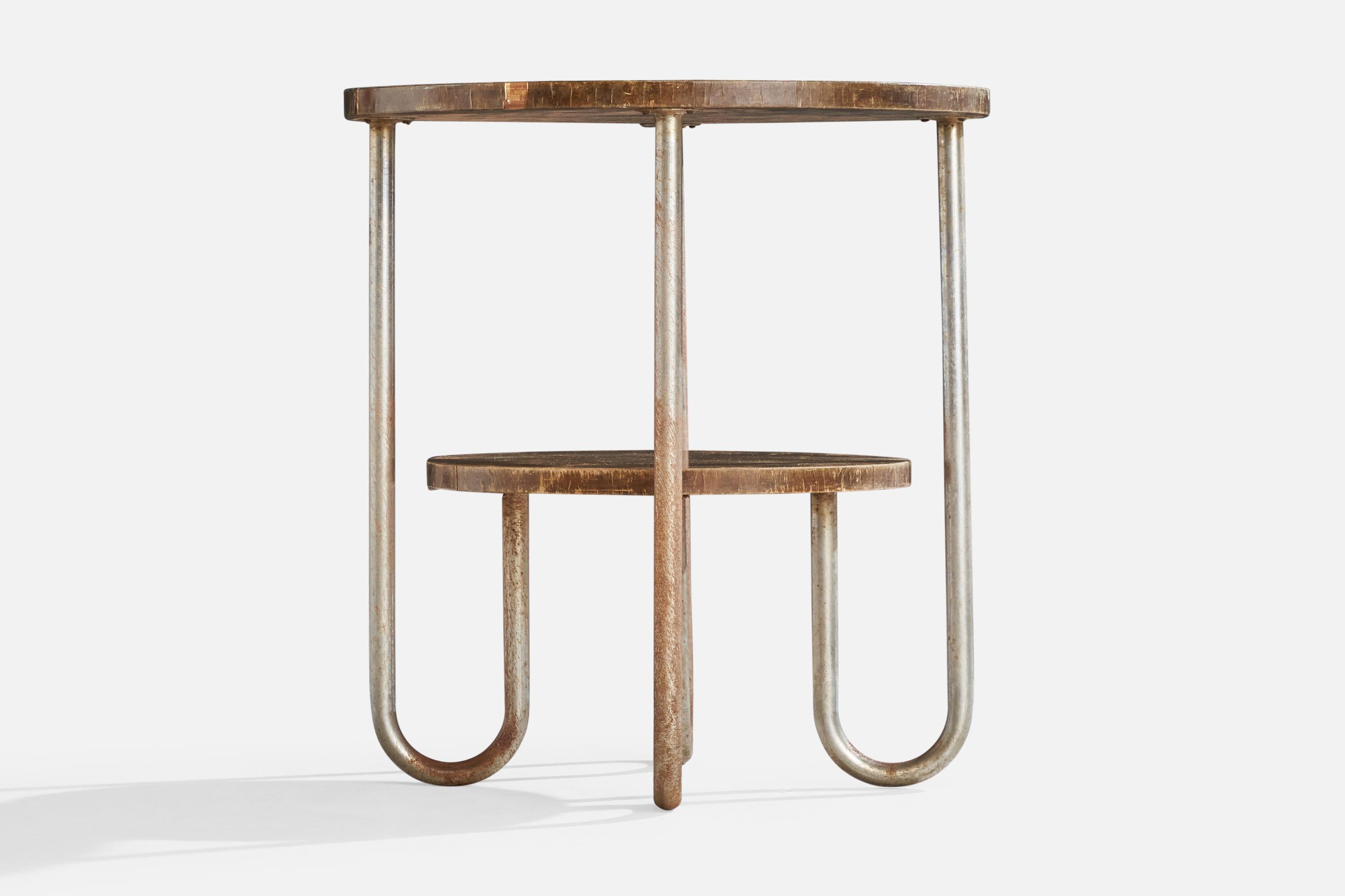 Schwedischer Designer, Beistelltisch, Metall, Holz, Schweden, 1930er Jahre im Angebot 4