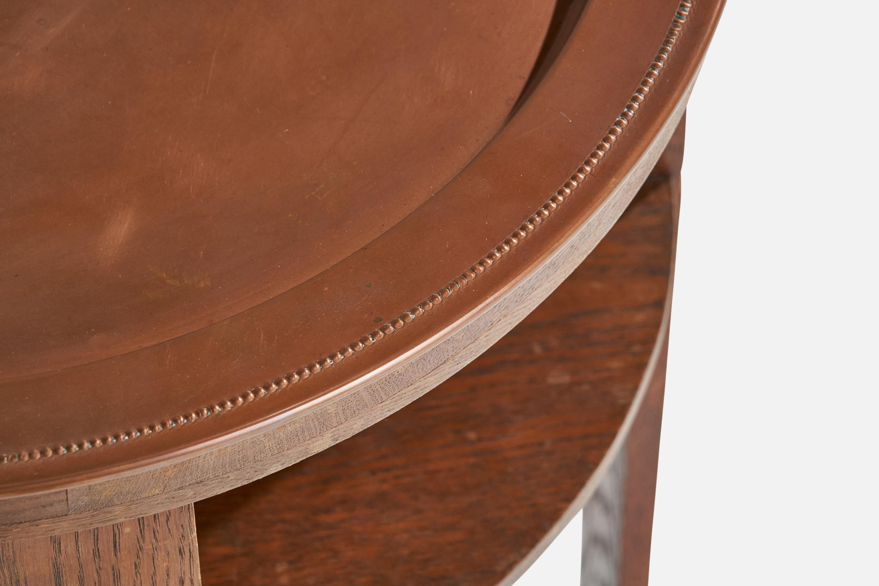 Diseñador sueco, Mesa auxiliar, Roble, Cobre, Suecia, 1924 en venta 2