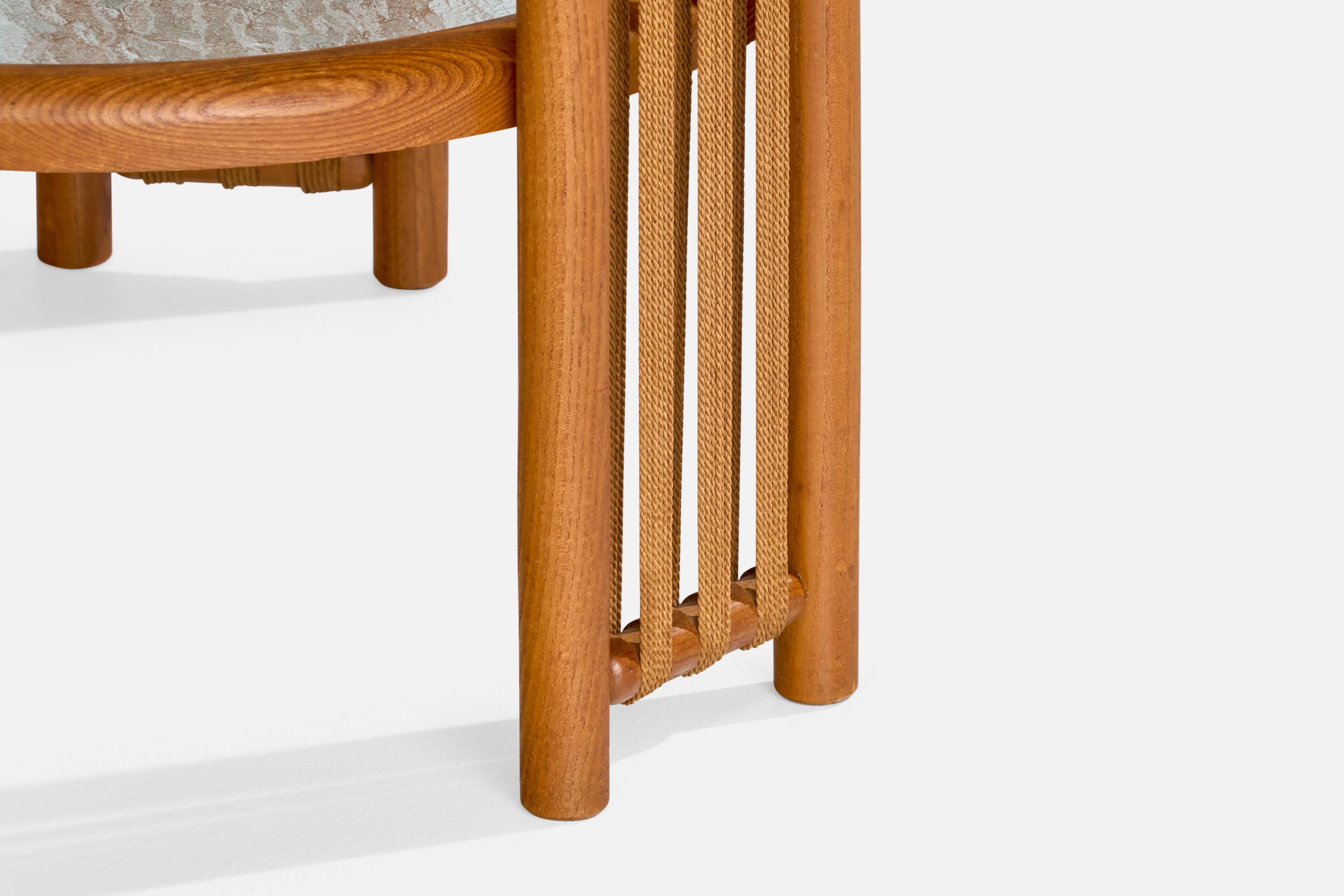 Schwedischer Designer, Beistelltisch, Eiche, Glas, Stoff, Schweden, 1940er Jahre im Angebot 5