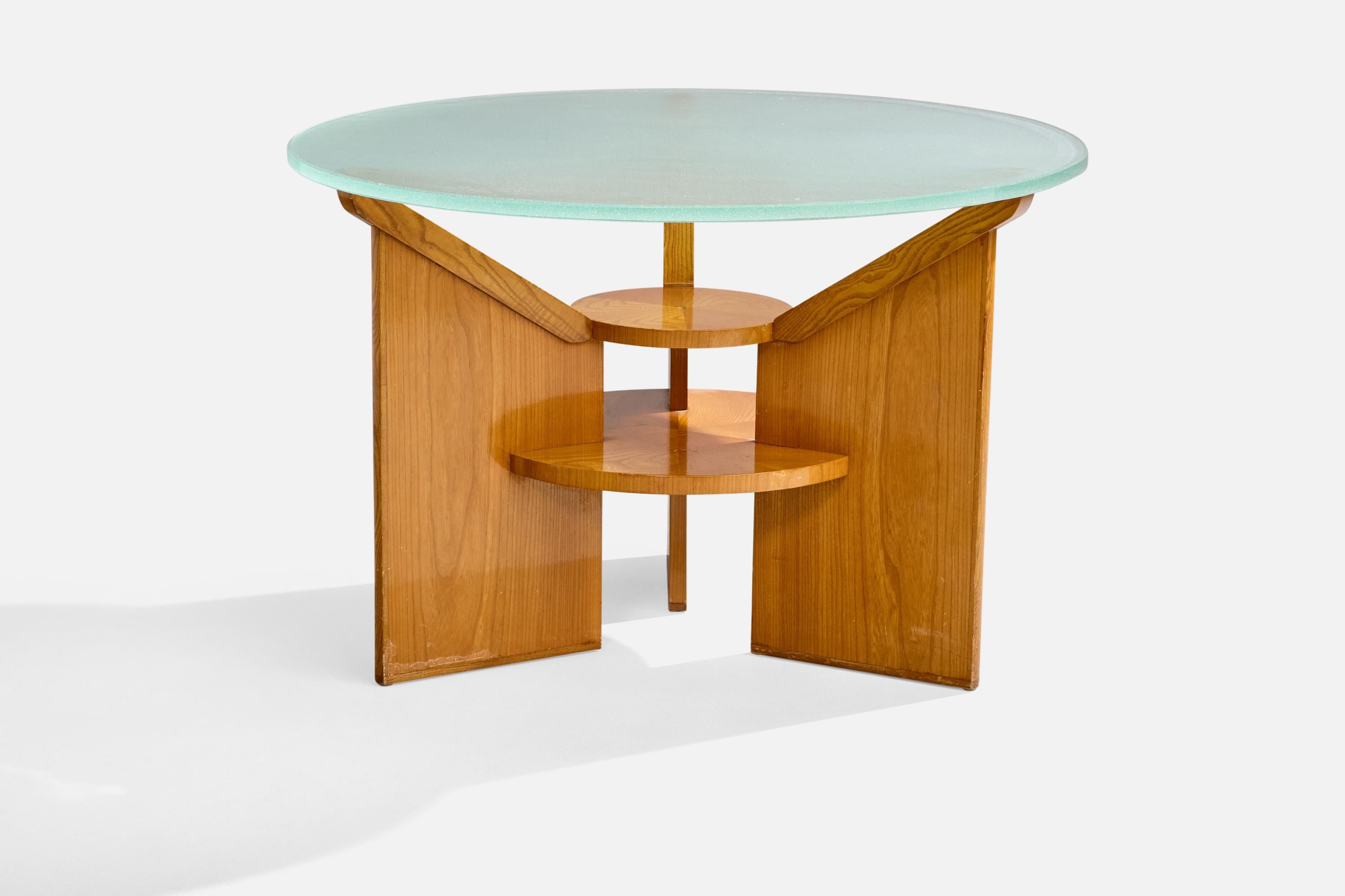 Scandinave moderne Designer suédois, table d'appoint, chêne, verre, Suède, années 1940 en vente