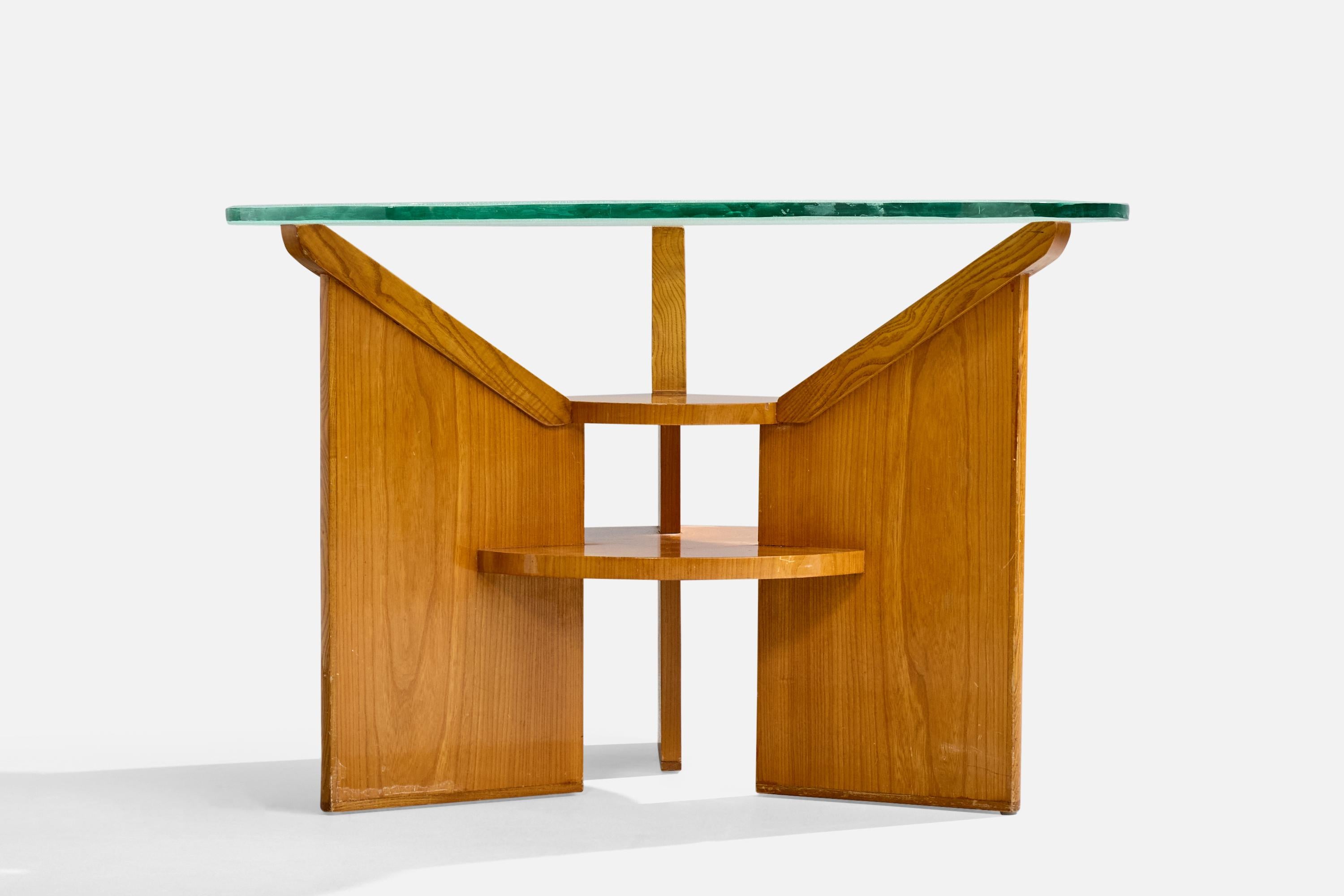 Suédois Designer suédois, table d'appoint, chêne, verre, Suède, années 1940 en vente