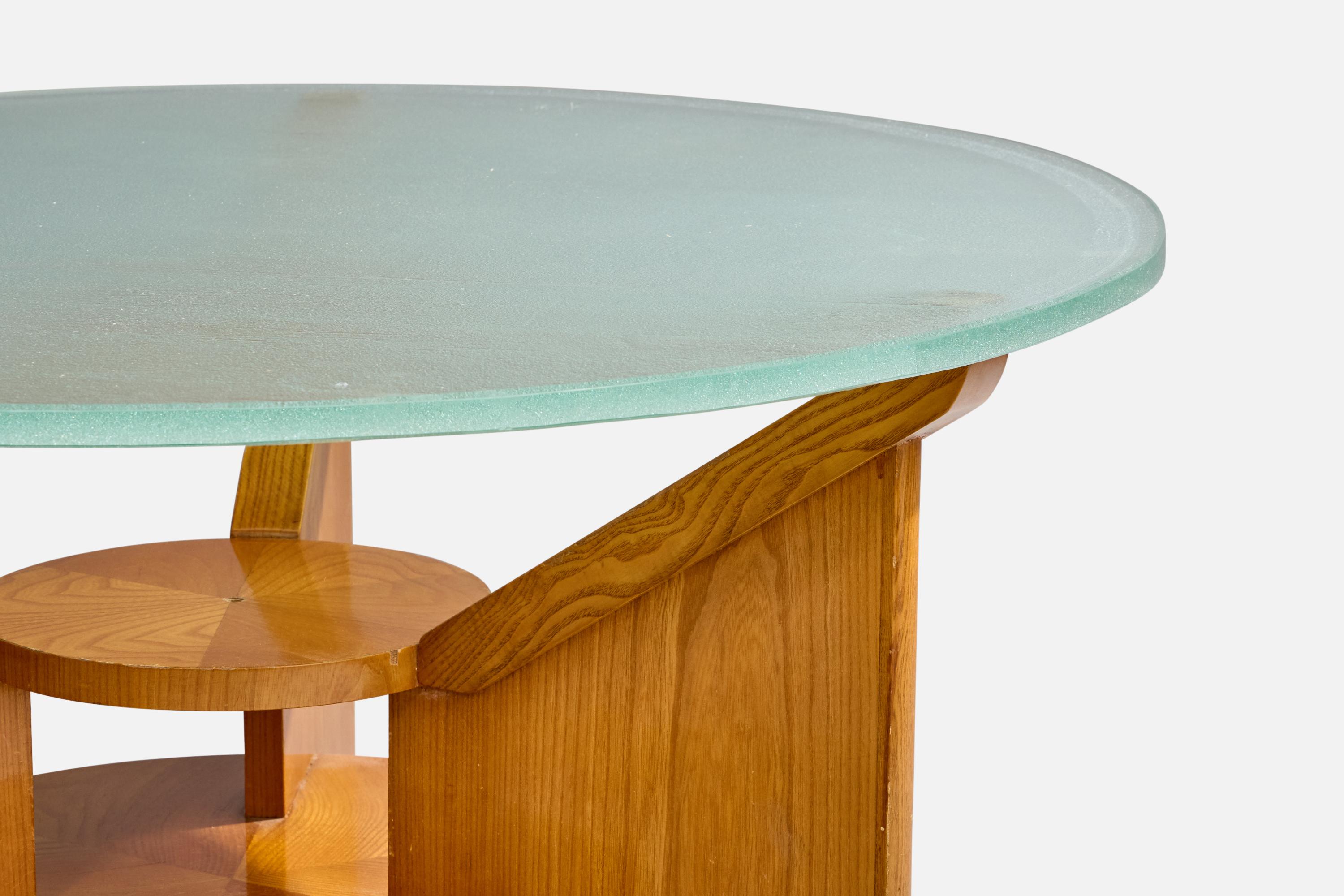 Designer suédois, table d'appoint, chêne, verre, Suède, années 1940 Bon état - En vente à High Point, NC