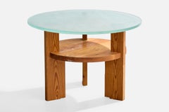 Schwedischer Designer, Beistelltisch, Kiefer, Glas, Schweden, 1930er Jahre