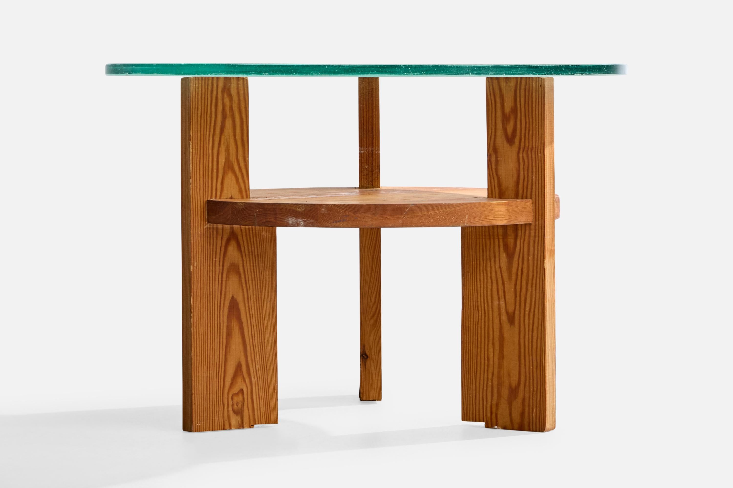 Scandinavian Modern Swedish Designer, Side Table, Pine, Glass, Sweden, 1930s For Sale