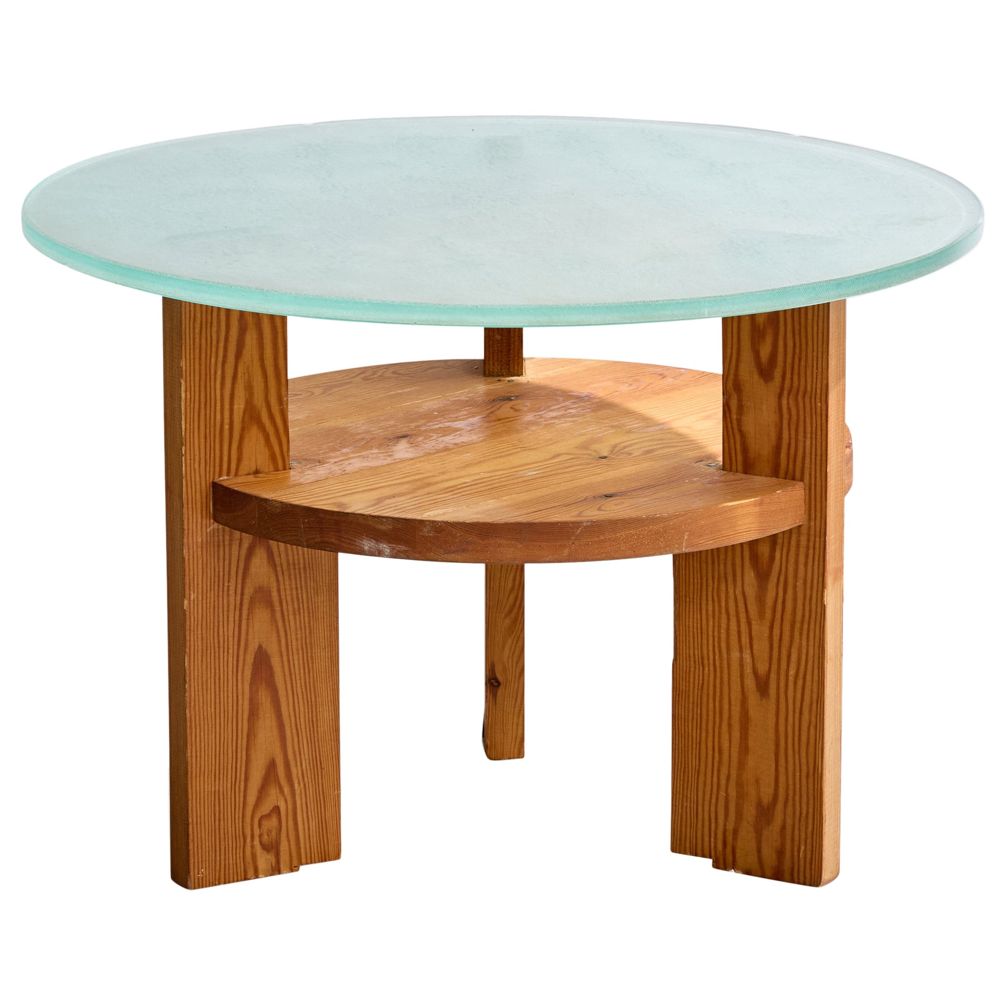 Swedish Designer, Side Table, Pine, Glass, Sweden, 1930s For Sale
