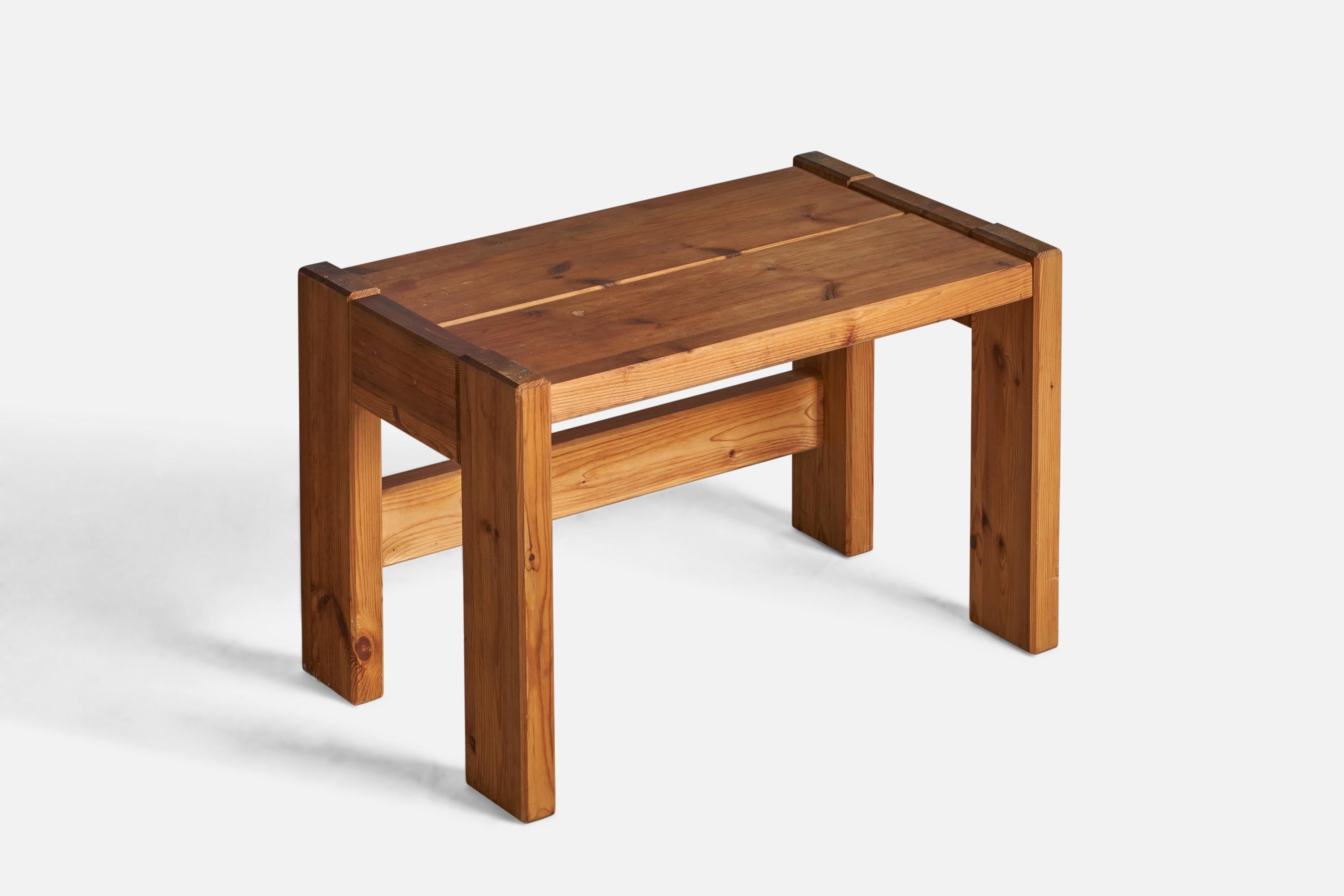 Minimalist Swedish Designer, Side Table, Pine, Sweden, 1970s For Sale