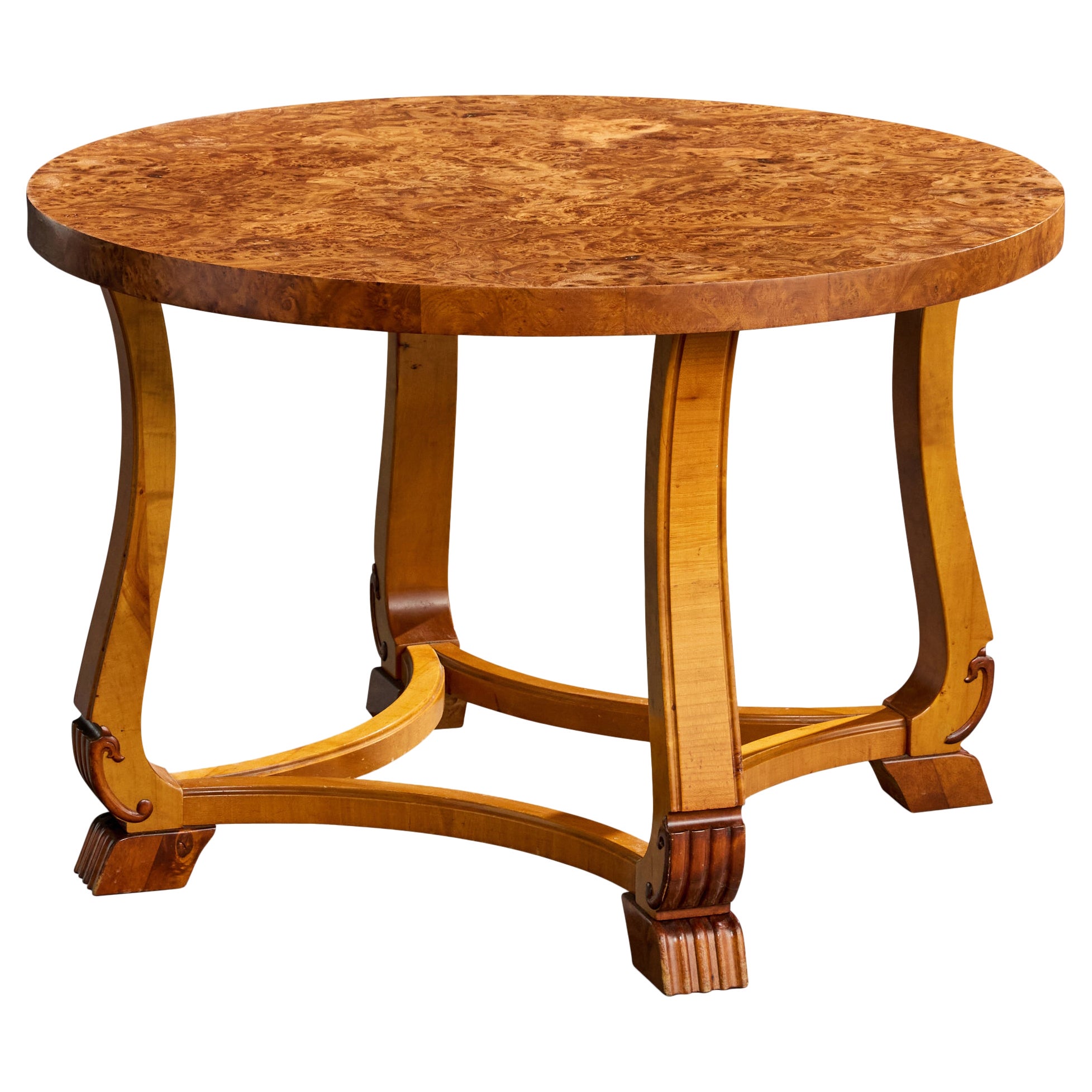 Swedish Designer, Side Table, Wood, Burl, Sweden, 1930s