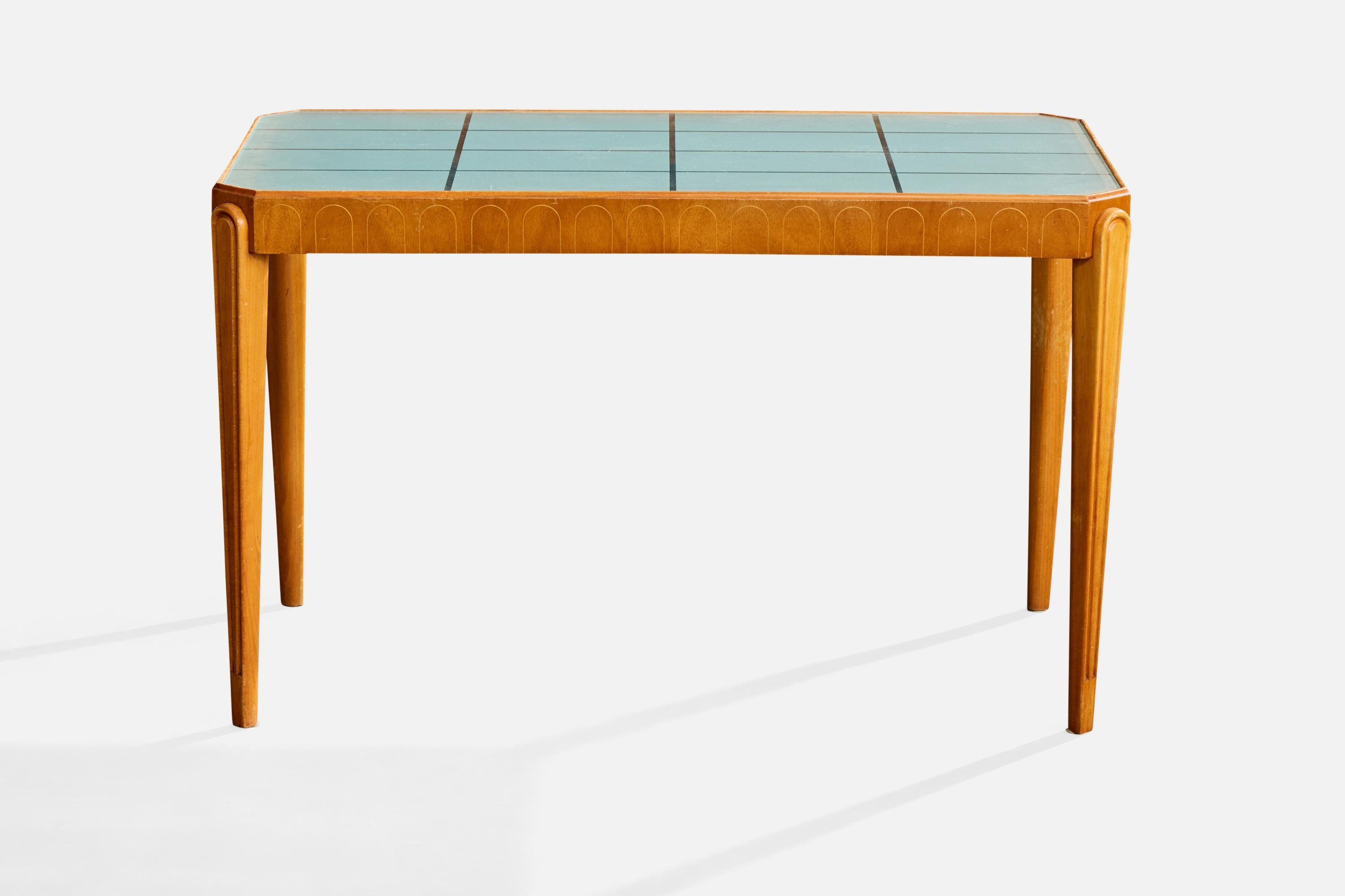 Scandinave moderne Swedish Designer, Side Table, Wood, Glass, Sweden, 1930s en vente