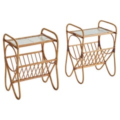 Swedish Designer, Side Tables, Bamboo, Rattan, Glass, Sweden, 1950s Swedish Designer, Side Tables, Bamboo, Rattan, Glass, Sweden, 1950s