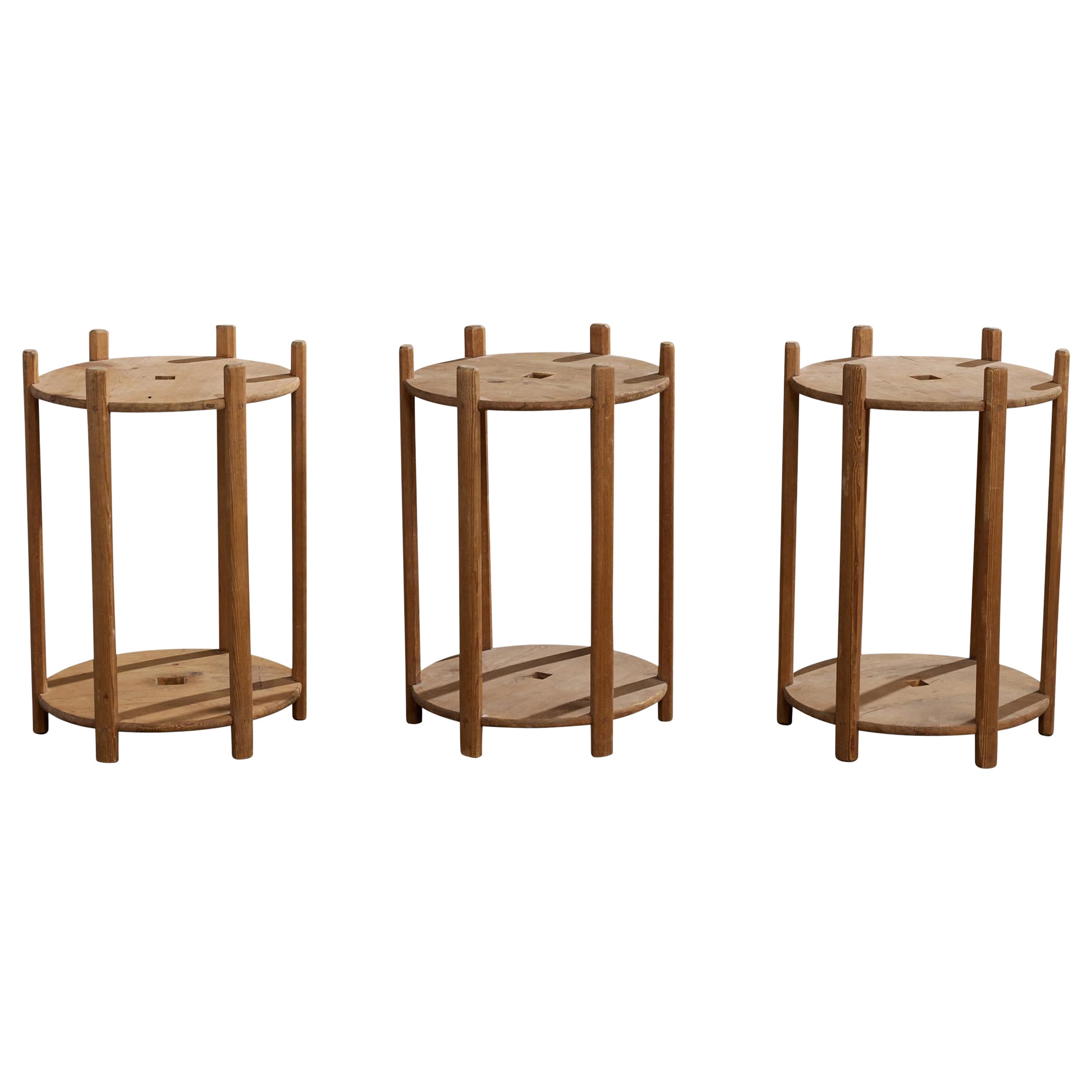 Swedish Designer, Side Tables, Pine, Sweden, 1950s